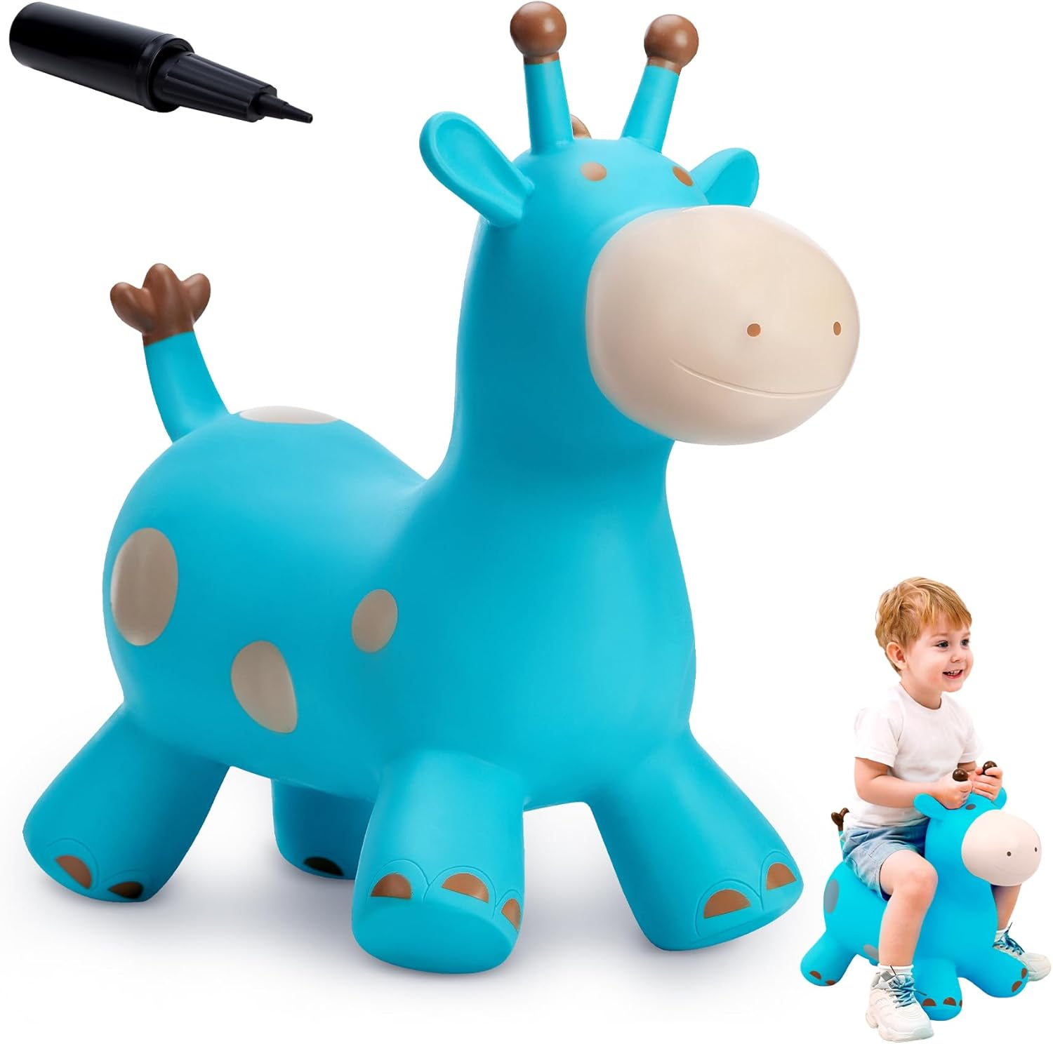 Giraffe Bouncy Horse Hopper for Toddlers, Bouncy Animals Jumping Horse, Inflatable Ride on Bouncer Hopping Toys Gifts for Boys and Girls 18 Months 2 3 4 5 6 Years Old