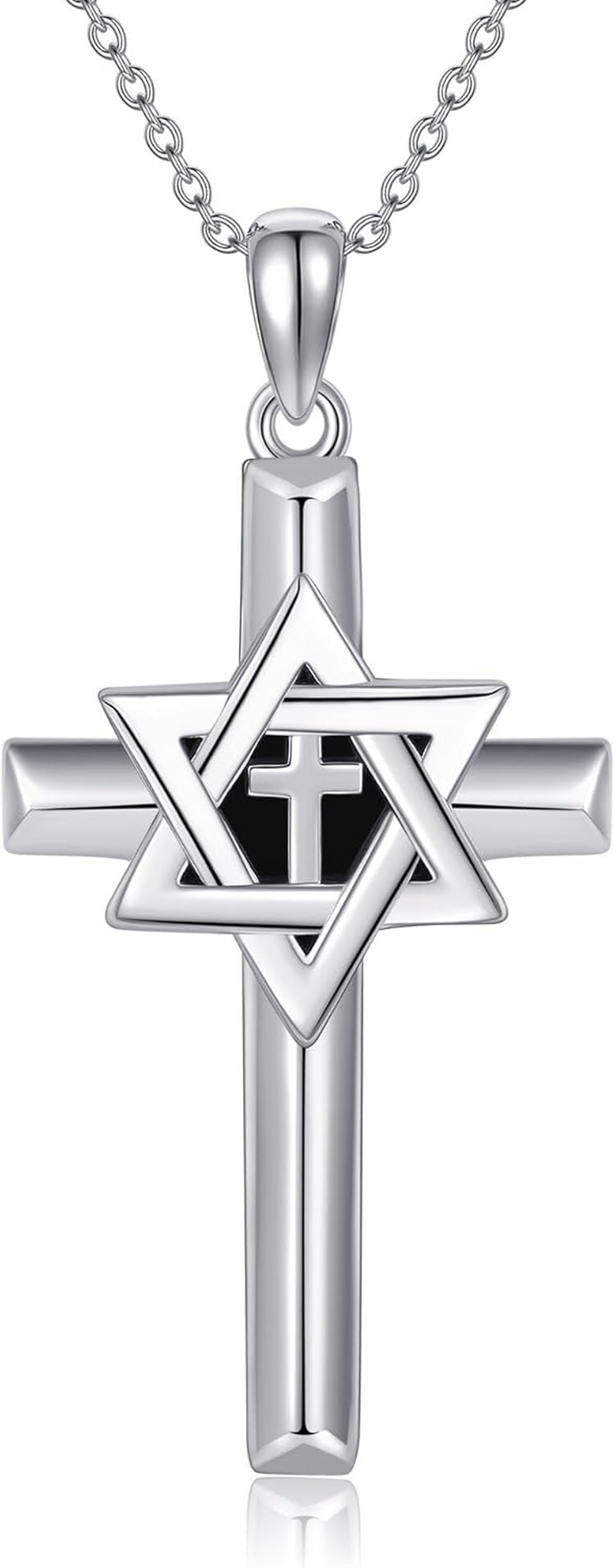Jewish Star of David Necklace Sterling Silver Cross Pendant Religious Jewelry