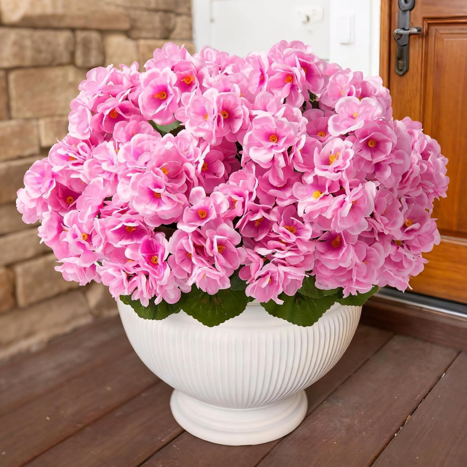 Artificial Flowers for Outdoors Faux Geraniums Plants UV Resistant outside Fake Silk Flowers Bulk Plastic Greenery for Home Porch Planter Patio Table Centerpieces Decor, 6 Bundles (Pink)