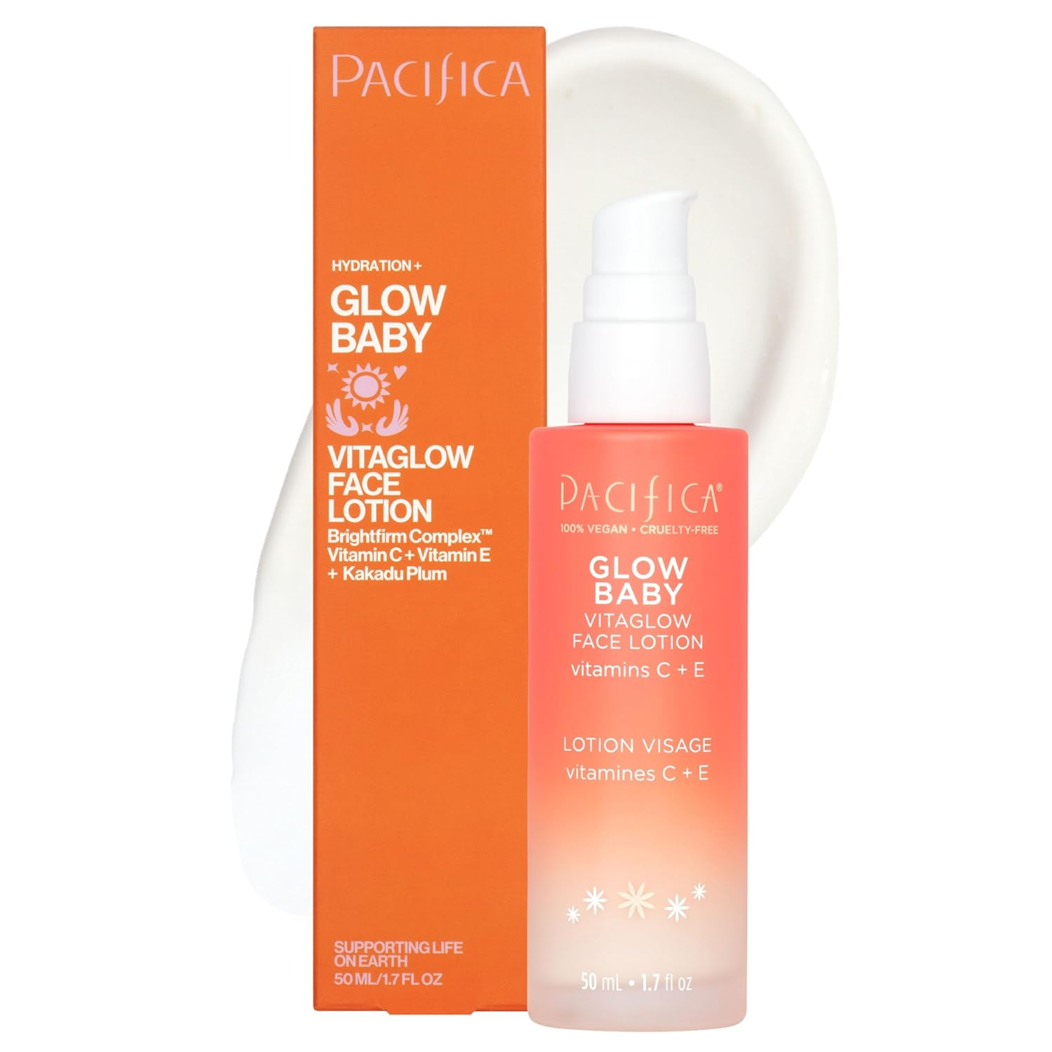 Pacifica Face Moisturizer - Vitamin C Face Lotion Glow Baby Vitaglow Face Moisturizer Glow Recipe, Vitamin E, Antioxidants, Dermatologist Tested 1.7 Oz