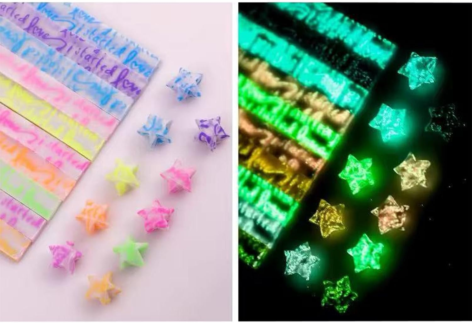 300 Sheets Luminous Origami Star Paper Strips 18 Different Styles Glow in the Dark Lucky Paper Stars Strips for DIY Handmade Crafts