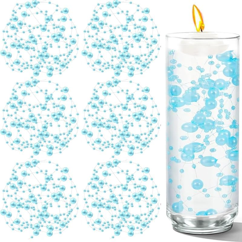 50 PCS Artificial Floating Beads for Centerpieces Vases, Light Blue 8+3mm Beads for Wedding Party, Faux Pearl String for Decorating, Pearls for Crafts Vase Filler