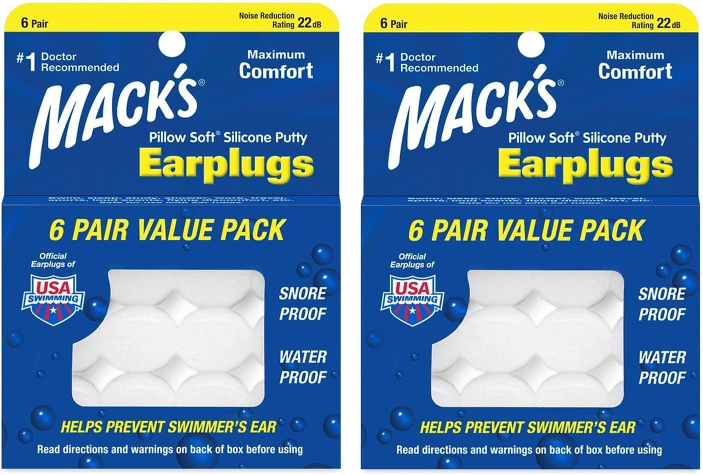 Pillow Soft Silicone Earplugs - 6 Pairs, 2-Pack, Moldable & Comfortable