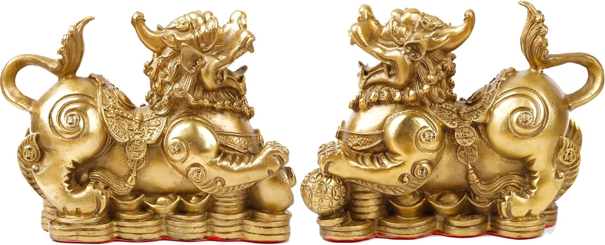 Feng Shui Pi Yao Statue Brass Home Decor a Pair Pixiu Figurine Attract Money and Good Luck Wealth Decoration Sculpture Golden(6