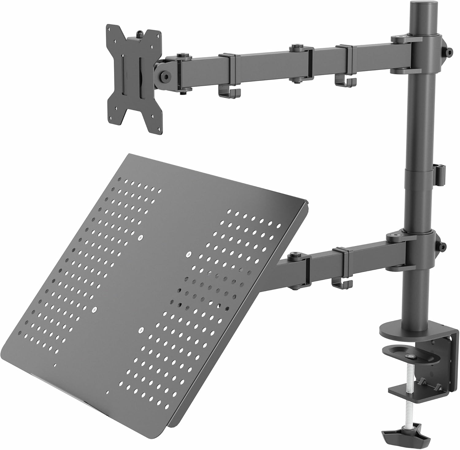 Black Fully Adjustable 13 to 32 inch Single Computer Monitor and Laptop Desk Mount Combo, Stand with Grommet Option, Fits up to 17 inch Laptops STAND-V002C