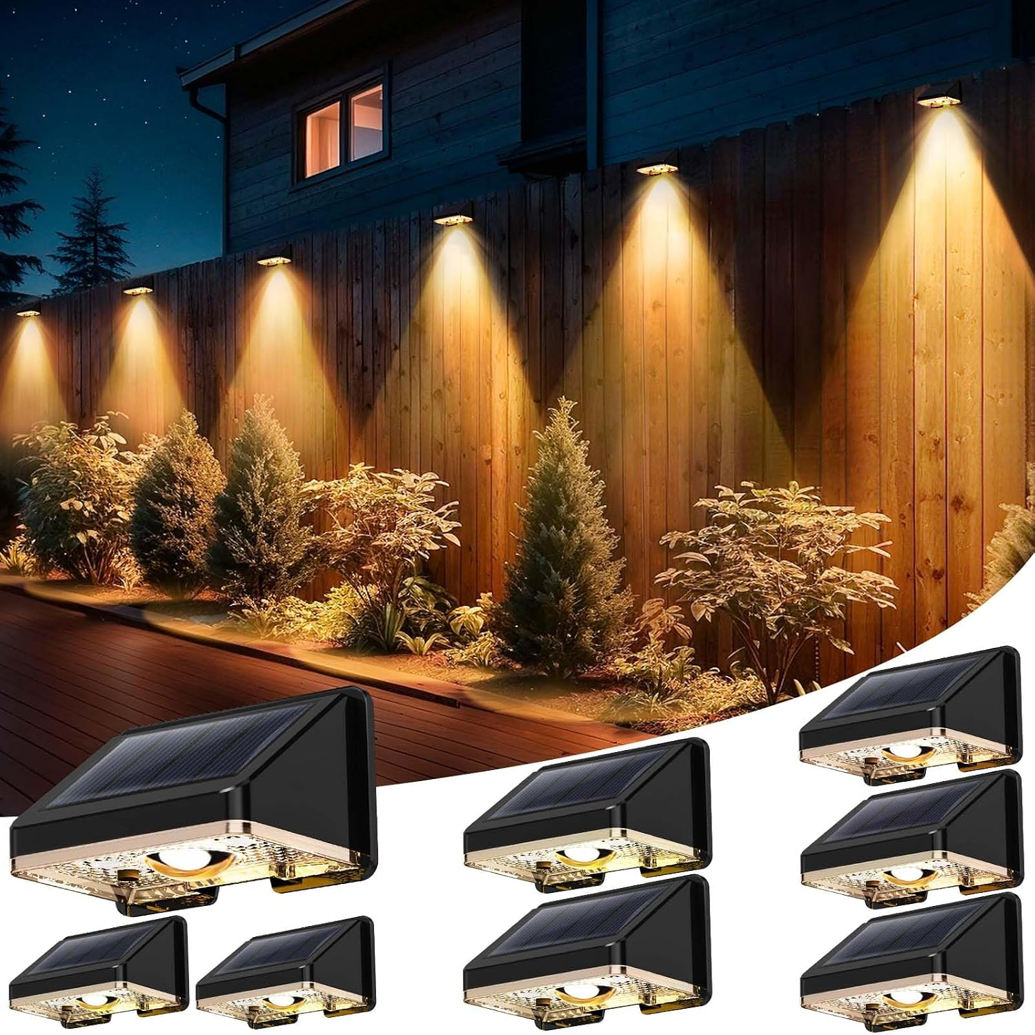 Solar Fence Lights 8 Pack - Solar Wall Lights Warm White Waterproof Outdoor Garden Lights for Fence, Wall & Patio, Decorative Ambient Lighting