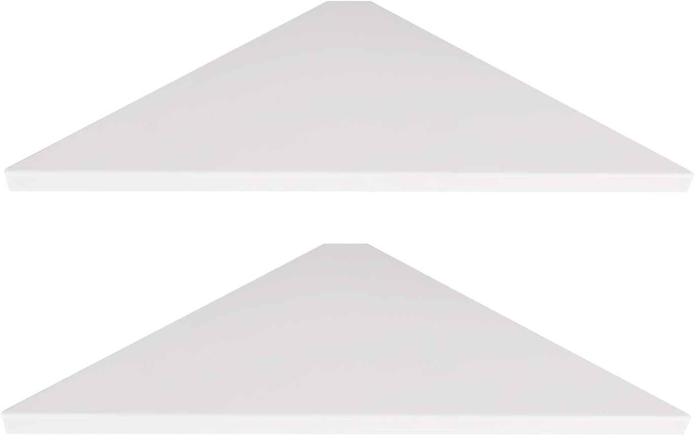 Corner Mounting Shelf Set of 2 – Easy to Install Floating Wall Shelves with Wood Grain Finish, Durable and Waterproof ABS Plastic for Kitchen, Bathroom, Living Room Home Décor