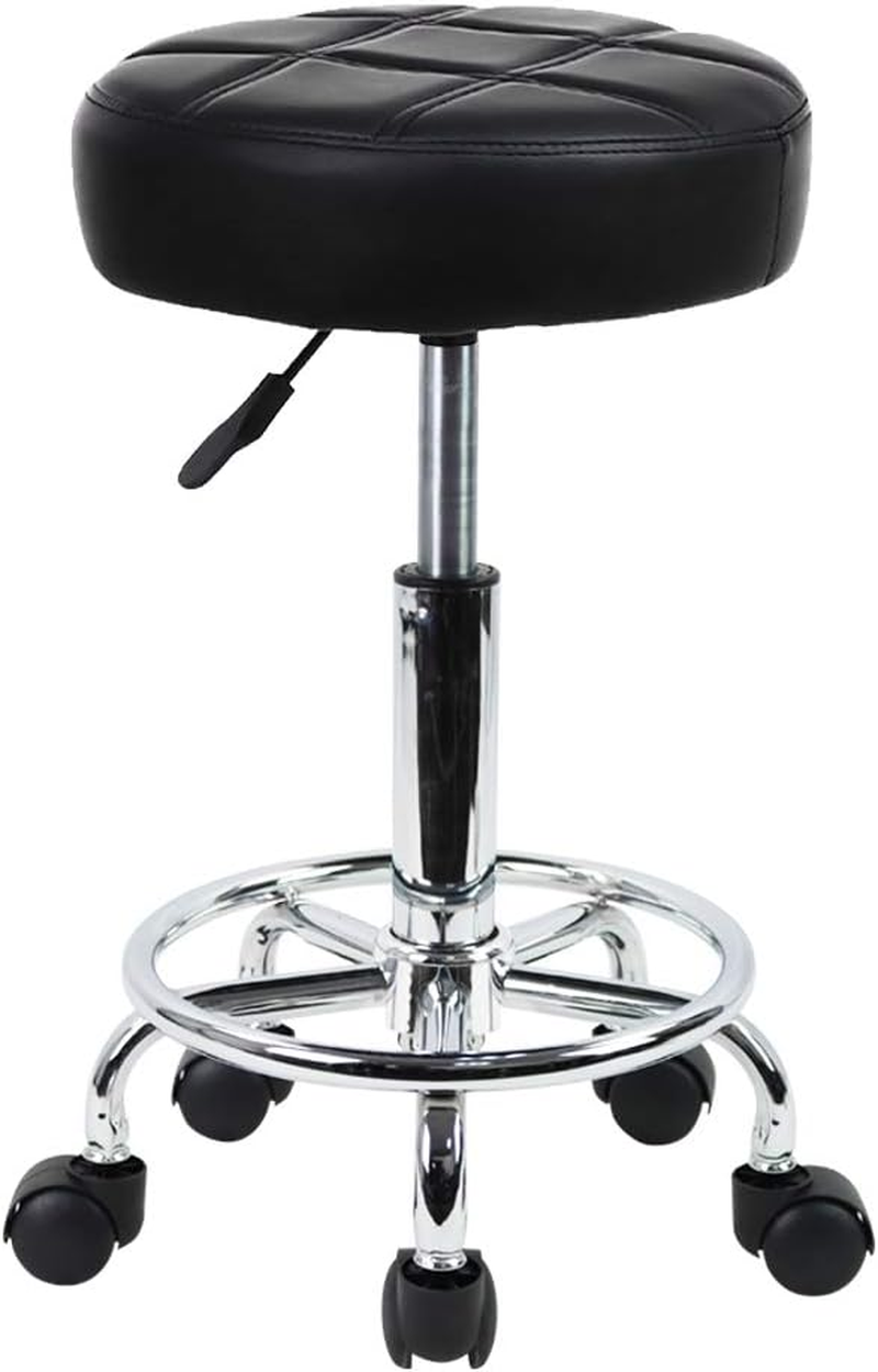 round Rolling Stool Chair PU Leather Height Adjustable Swivel Drafting Work SPA Shop Medical Salon Stools with Wheels Office Chair Small (Black)