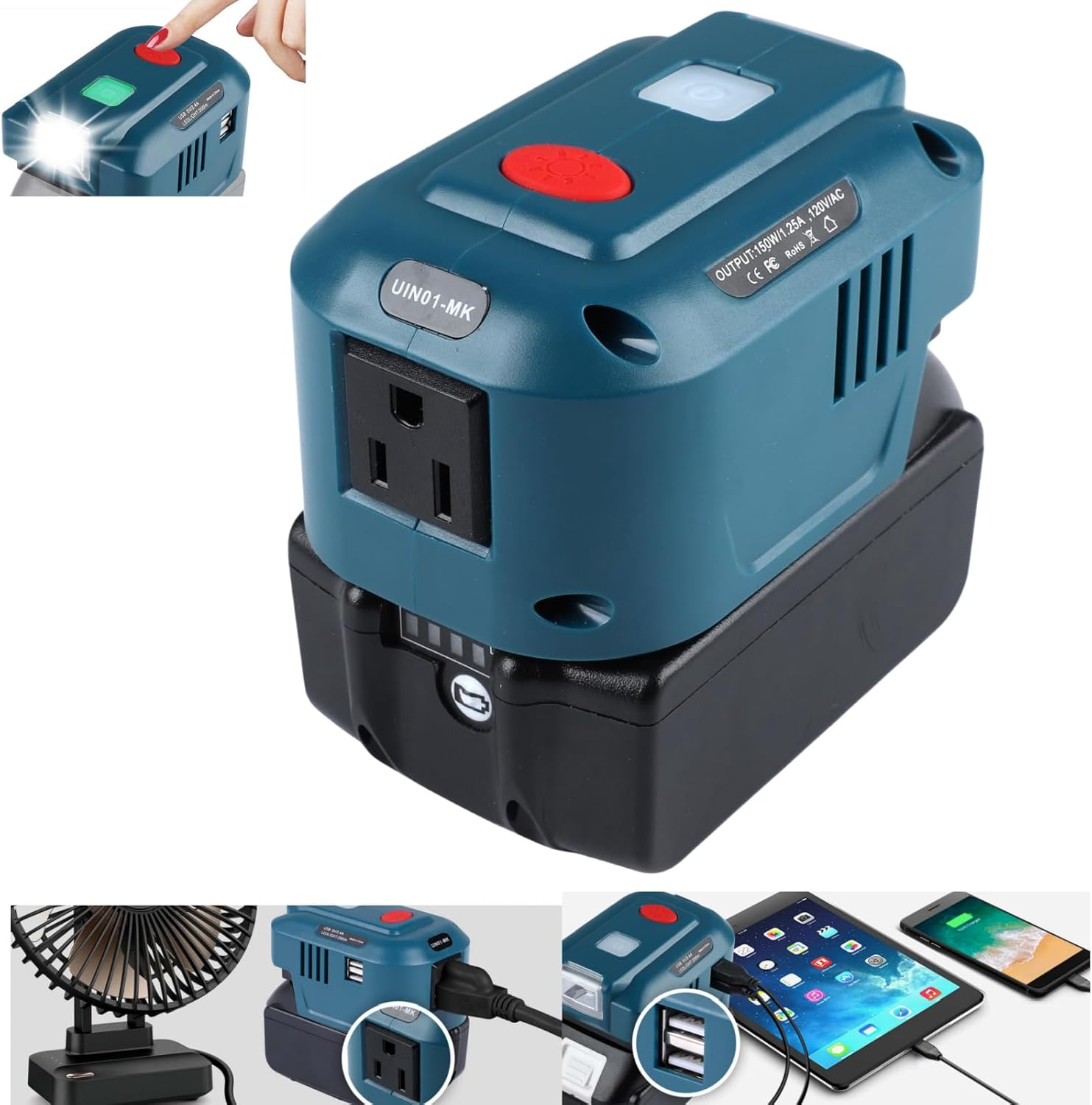 Portable Power Inverter for Makita 18V Battery,150W Power Station AC Outlet with Dual USB, DC 18V to AC 120V Inverter Generator/Power Supply Charger for Camping Travel Rvs Home Use(Inverter Only)
