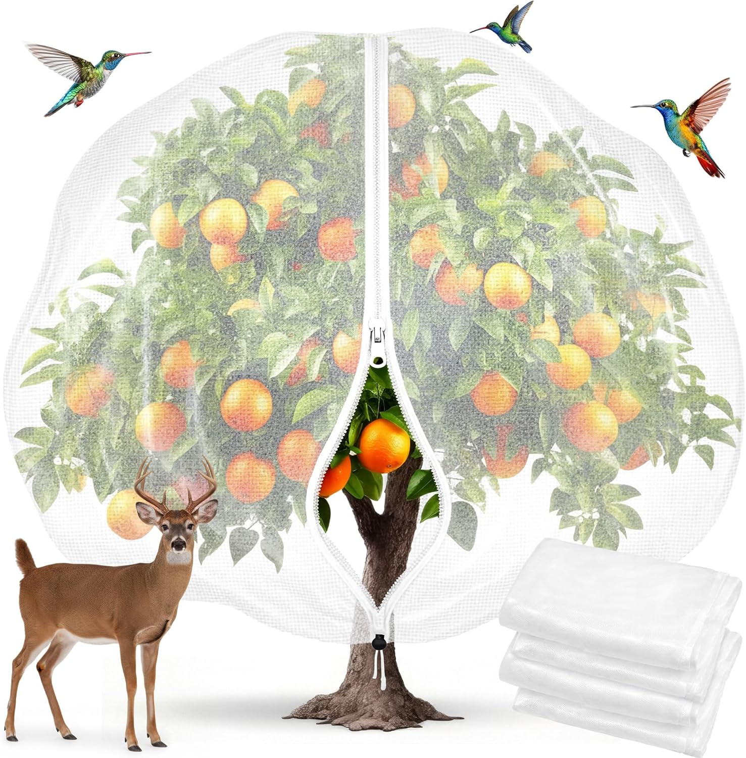 4 Pcs Extra Large 12 X 10 Ft Bird Netting for Garden Fruit Tree Plant Protection with Zipper Drawstring Bird, Insect and Deer Barrier for Large Trees, Blueberry Bushes, Vegetable Gardens