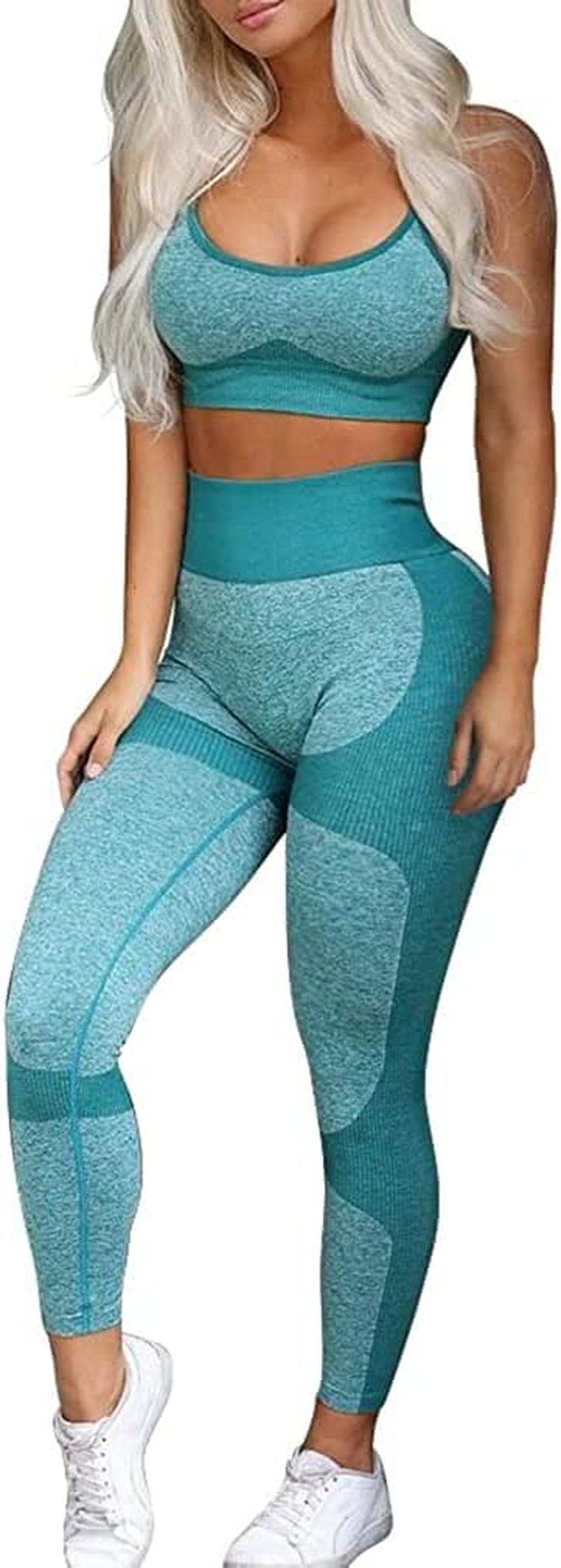 Women’S Workout Sets 2 Piece - Seamless Yoga Leggings and Cross-Strap Sports Bra Gym Outfits Activewear Matching Set
