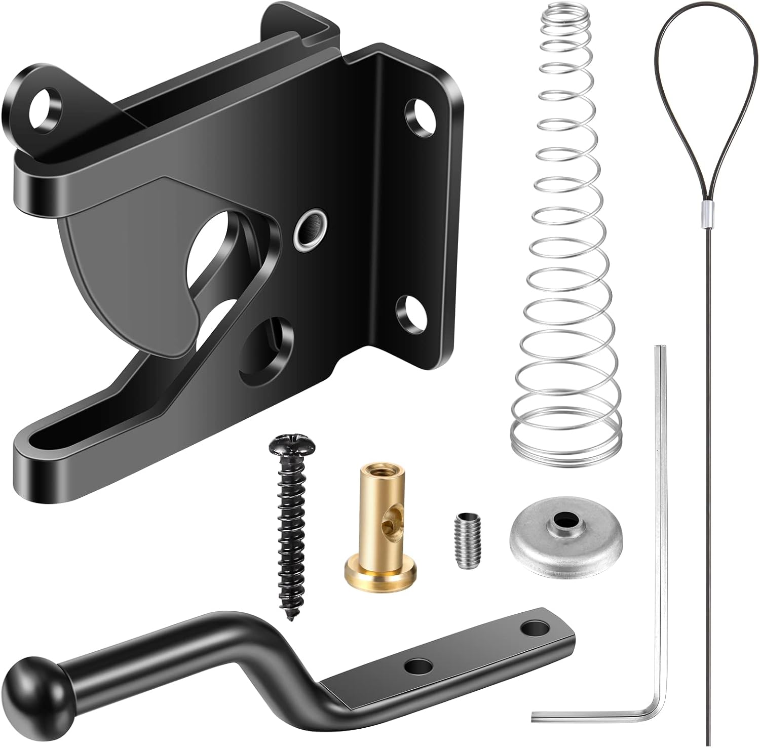 Self Locking Gate Gravity Latch Stainless Steel Spring Loaded with Adjustable Gate Latch Automatic Cable Pull Door for Secure Pool for Wooden Fence Metal Post Mount Garden Shed