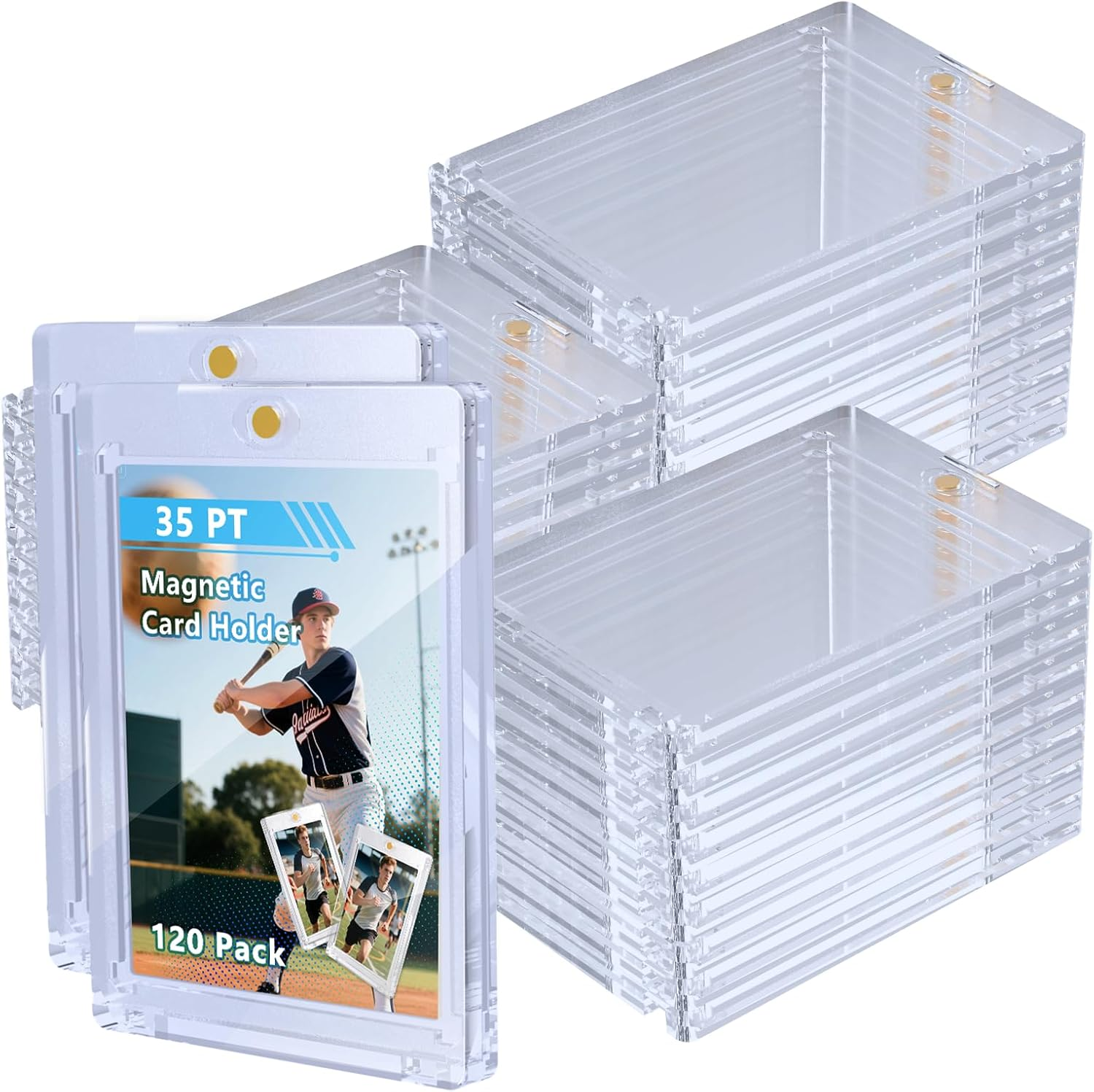 120Ct Magnetic Card Holder, 35Pt One Card Touch Holder for Trading Cards,Baseball Card Protectors Hard Plastic, Display Case for Collectible Cards Sport Cards Game Cards Top Loads for Cards Sleeves
