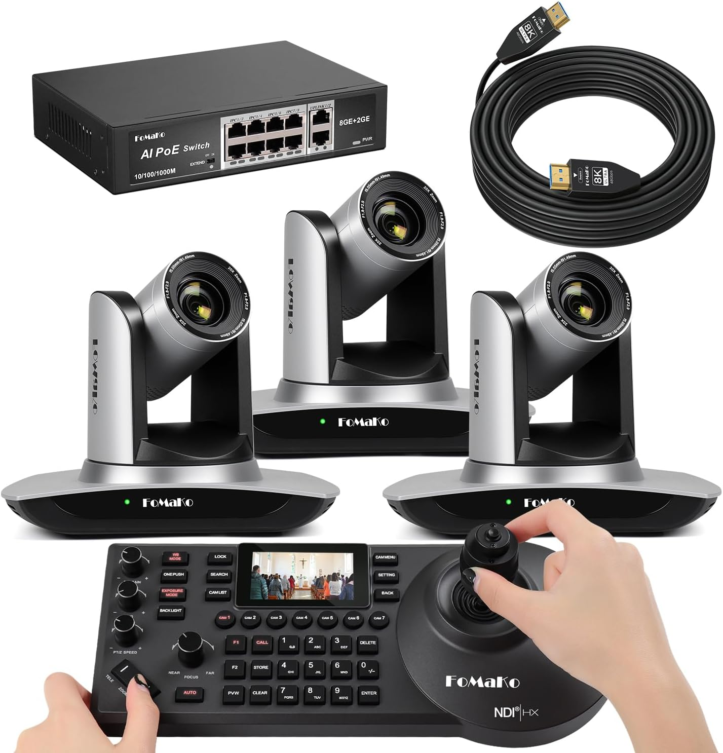 K20UH 4K HDMI PTZ Camera with AI Auto-Tracking(Gen 3),KC608 Pro PTZ Controller, for On-Site Journalism,Live Event Coverage(Fmk12Uhx3+Kc608 Pro+P1000+Fmkh107)