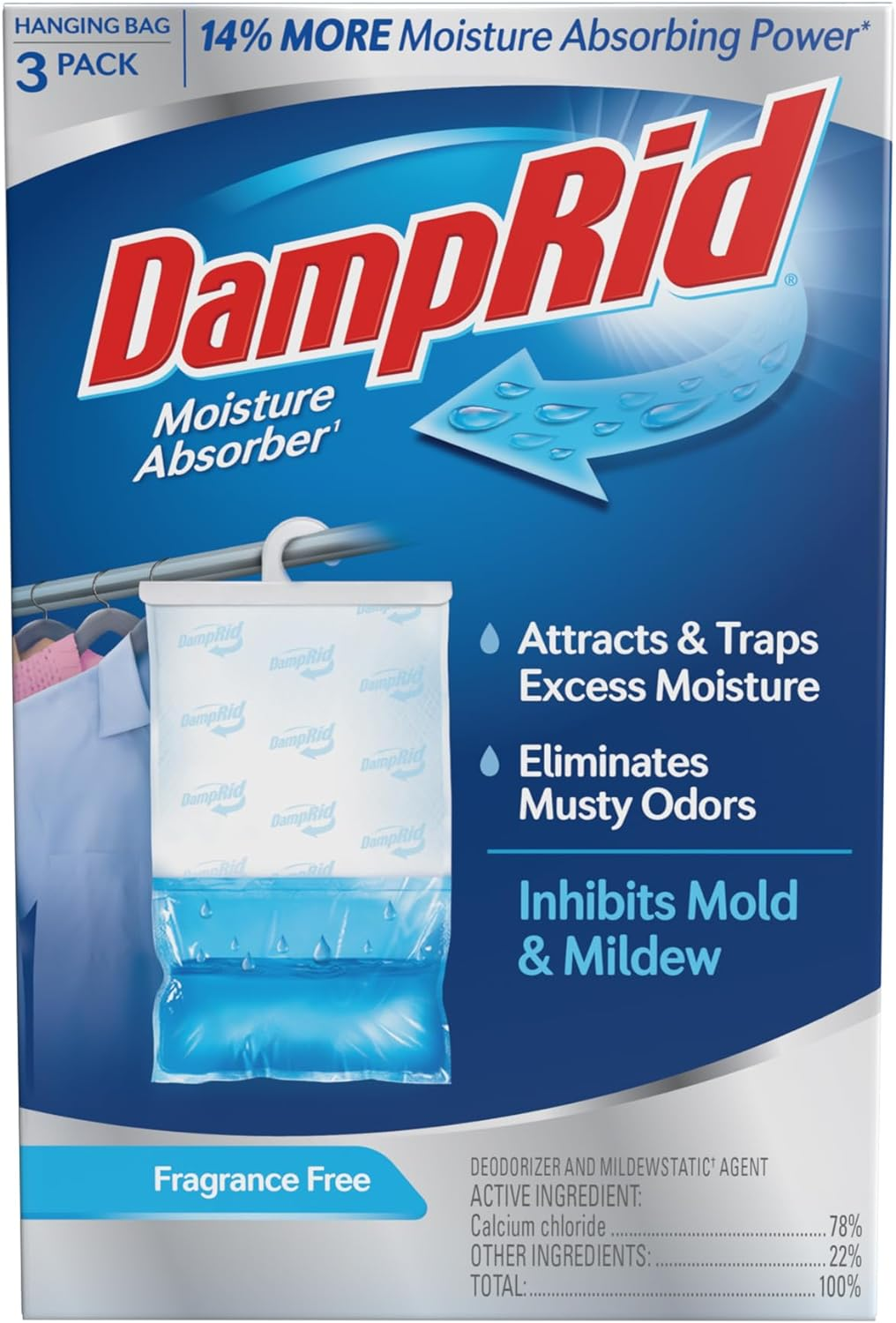 Damprid Fragrance Free Hanging Moisture Absorber, 16 Oz., 3 Pack - Eliminates Musty Odors for Fresher Air, Ideal Moisture Absorbers for Closet, 14% More Moisture Absorbing Power*