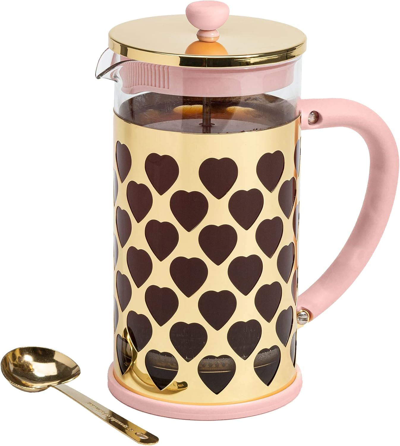 French Press Coffee Maker with Heart Shaped Measuring Scoop, 2-Piece Set, 8-Cup or 34-Ounce, Pink