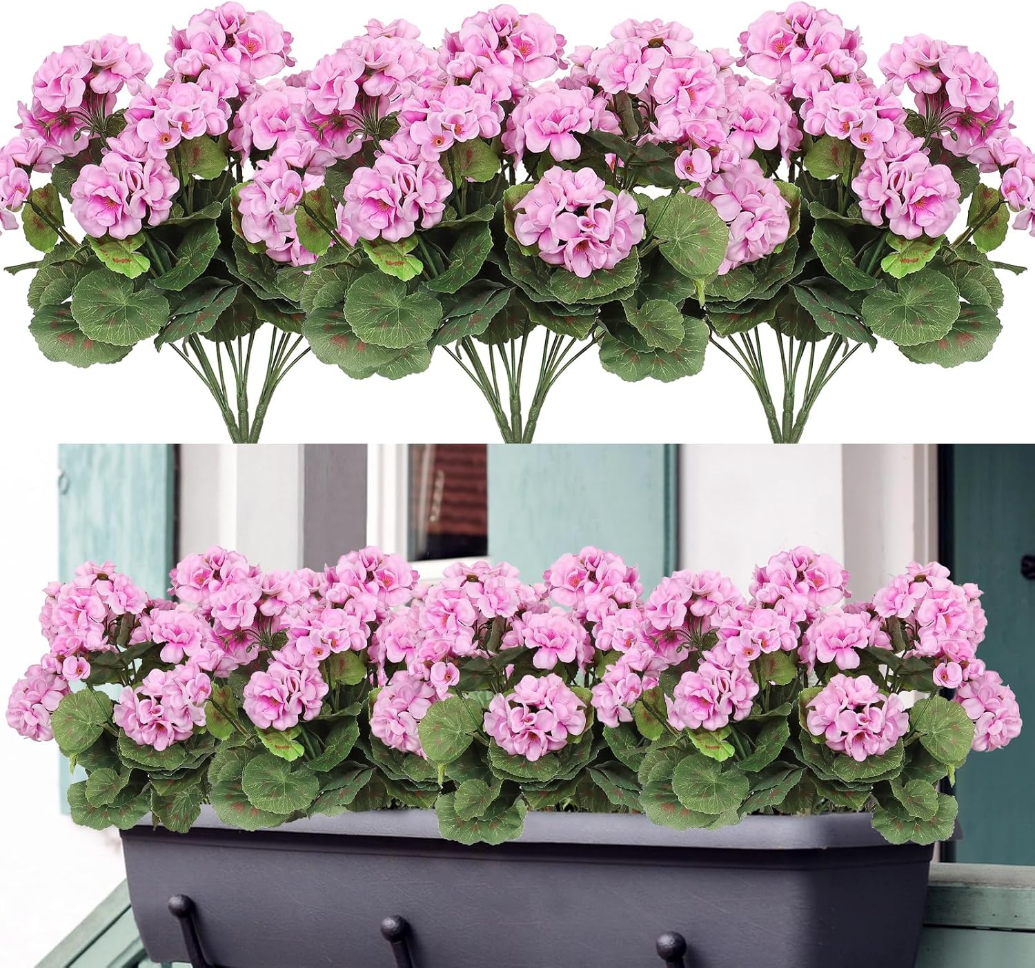 3 Pack Artificial Geranium Flowers for Outdoors Fake Geranium Silk Flowers Outdoor UV Resistant Garden Plants Bush Faux Flowers for Home Wedding Table Centerpieces Decor(Purple Pink, 3Pack)