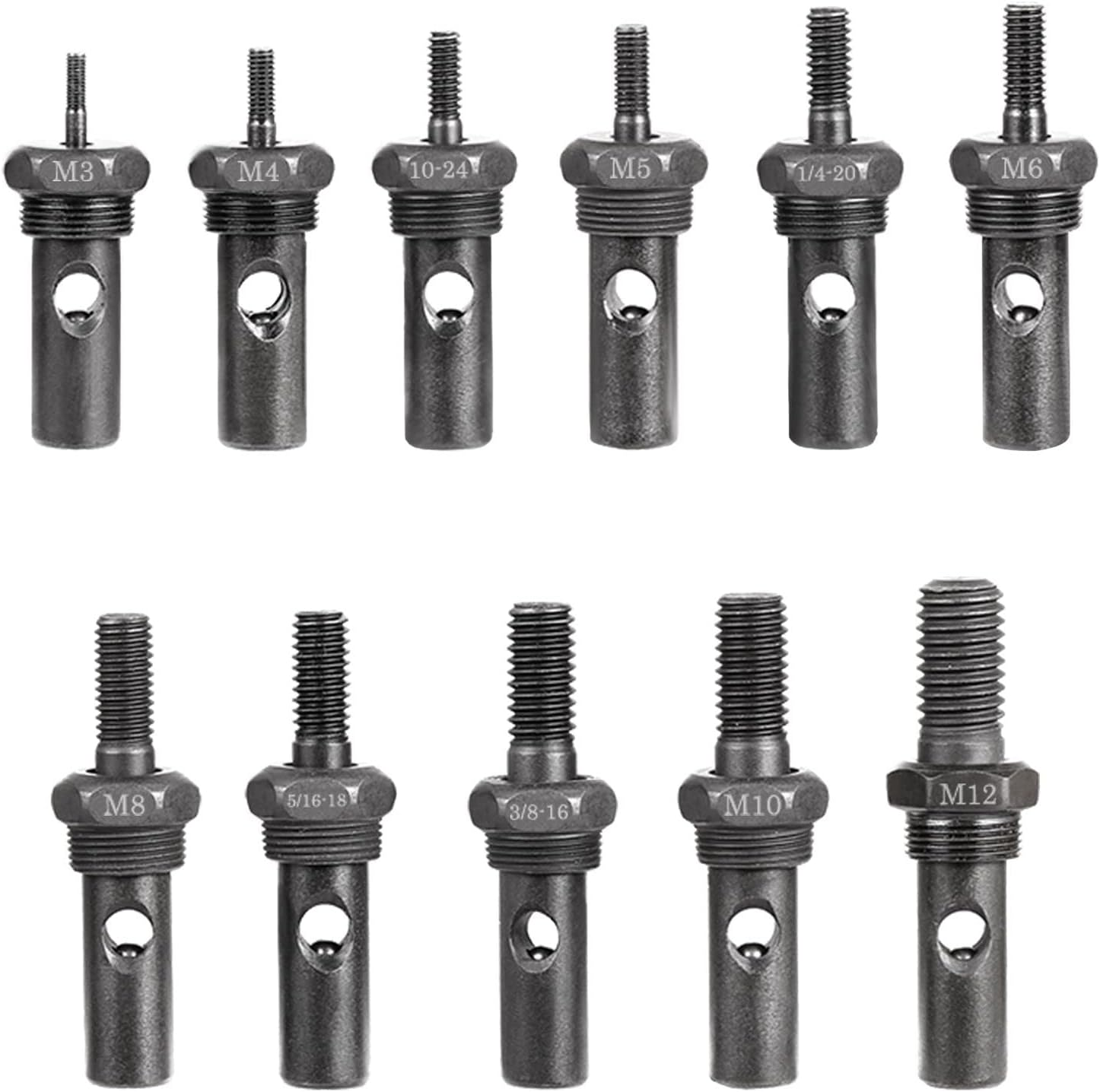 11Pcs Rivet Nut Tool Mandrels of WE882/WE889, Rivet Nut Tool Accessories Set M3 M4 M5 M6 M8 M10 M12, 10-24, 1/4-20, 5/16-18, 3/8-16 Rivet Nut Tool Spare Parts