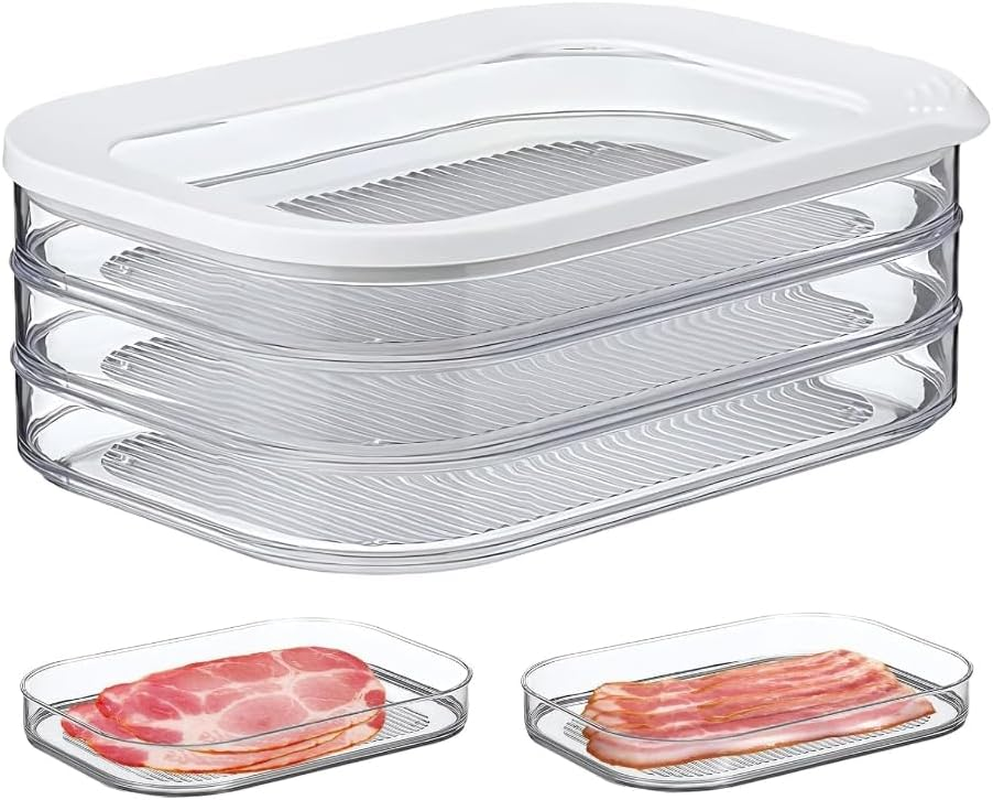 Deli Meat Container for Fridge, Bacon Lunch Meat Container for Refrigerator, Meal Prep Containers, Stackable Food Storage Boxes with Lid for Cold Cuts, Salami, Deli, Lunch Meat, BPA Free, 18.6Oz