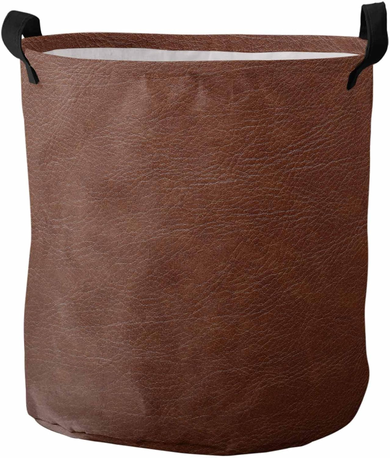 Laundry Basket Vintage Brown Leather Texture,Waterproof Collapsible Clothes Hamper Farmhouse Style,Large Storage Bag for Bedroom Bathroom