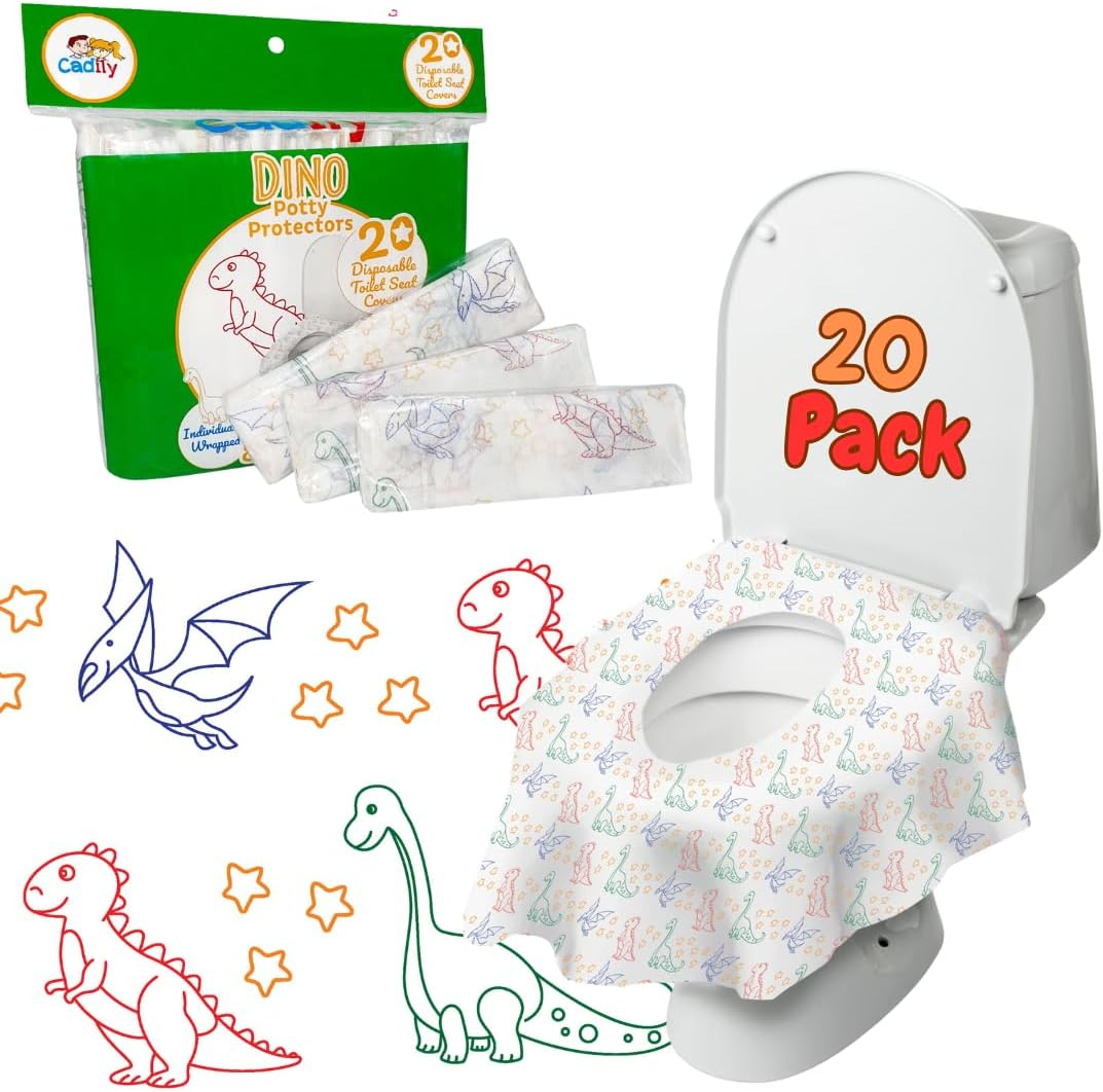 Dinosaur Disposable Toilet Seat Cover for Kids 20 Pack, Extra Large, Waterproof & Individually Wrapped, Toddler Toilet Cover for Travel, Disposable Potty Liners for Toddlers Potty Training Travel Pack