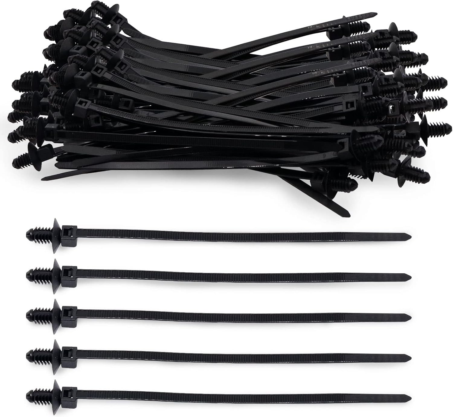 Christmas Tree Cable Ties, Universal Push Mount Cable Zip Tie Black Fir Tree Cable Ties Compatible with Cars Boat Trailer Nylon Cable Ties - 6.7 Inch,100Pcs