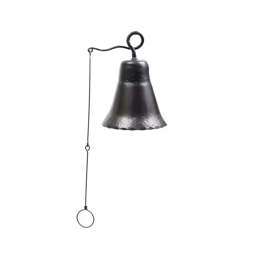 Old Time Farmhouse Style Wrought Iron Medium Bell, 8.75 In. Tall, Graphite Powder Coat Finish