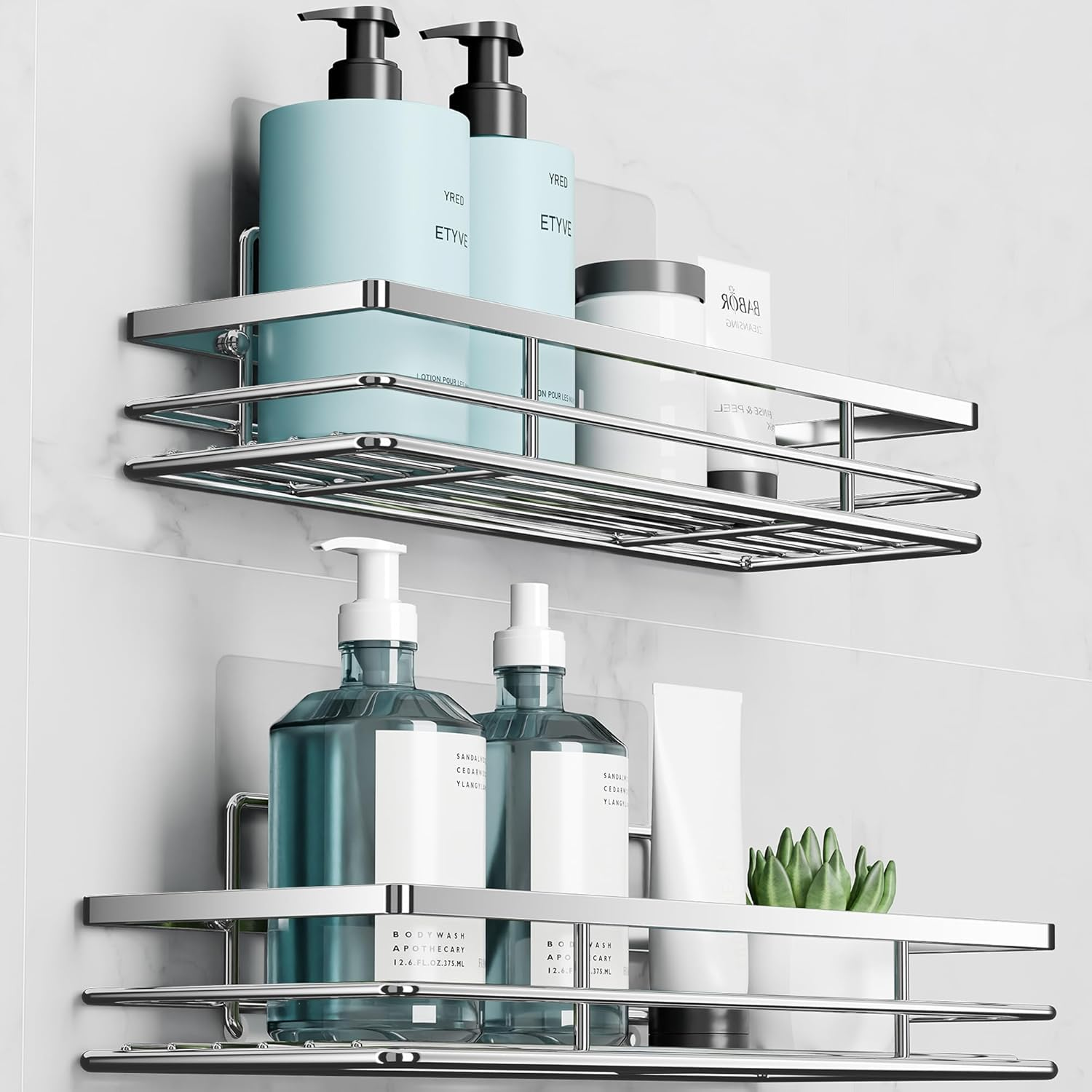 Shower Caddy 2Pack No-Drilling Organiser Bathroom Caddy with Adhesive Silver 11.8 X 4.3”