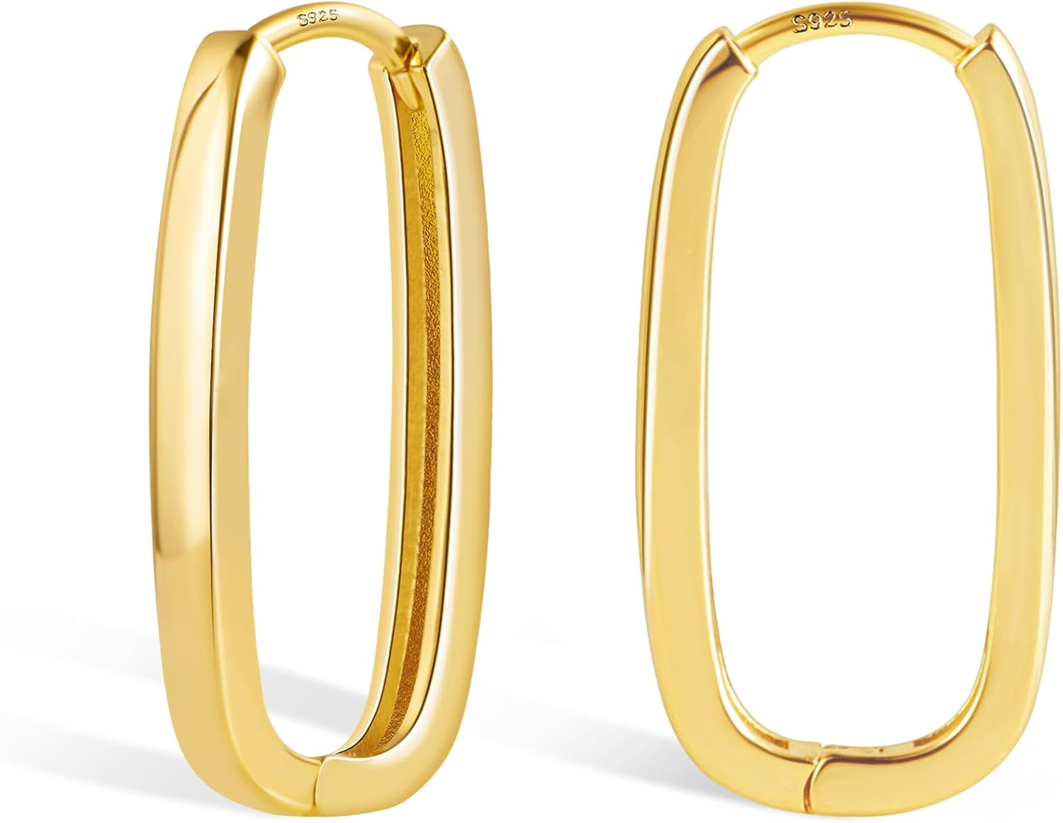 925 Sterling Silver Rectangle Hoop Earrings for Women Silver Geometric Hypoaller