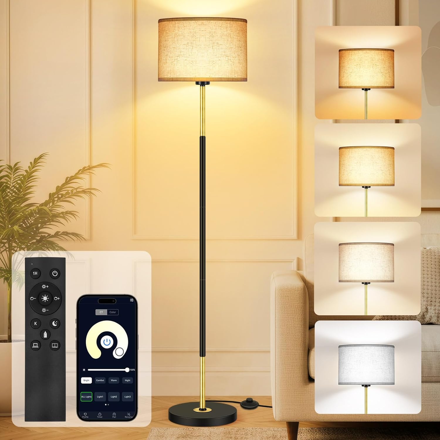 LED Modern Dimmable Standing Floor Lamp with Remote & APP Control