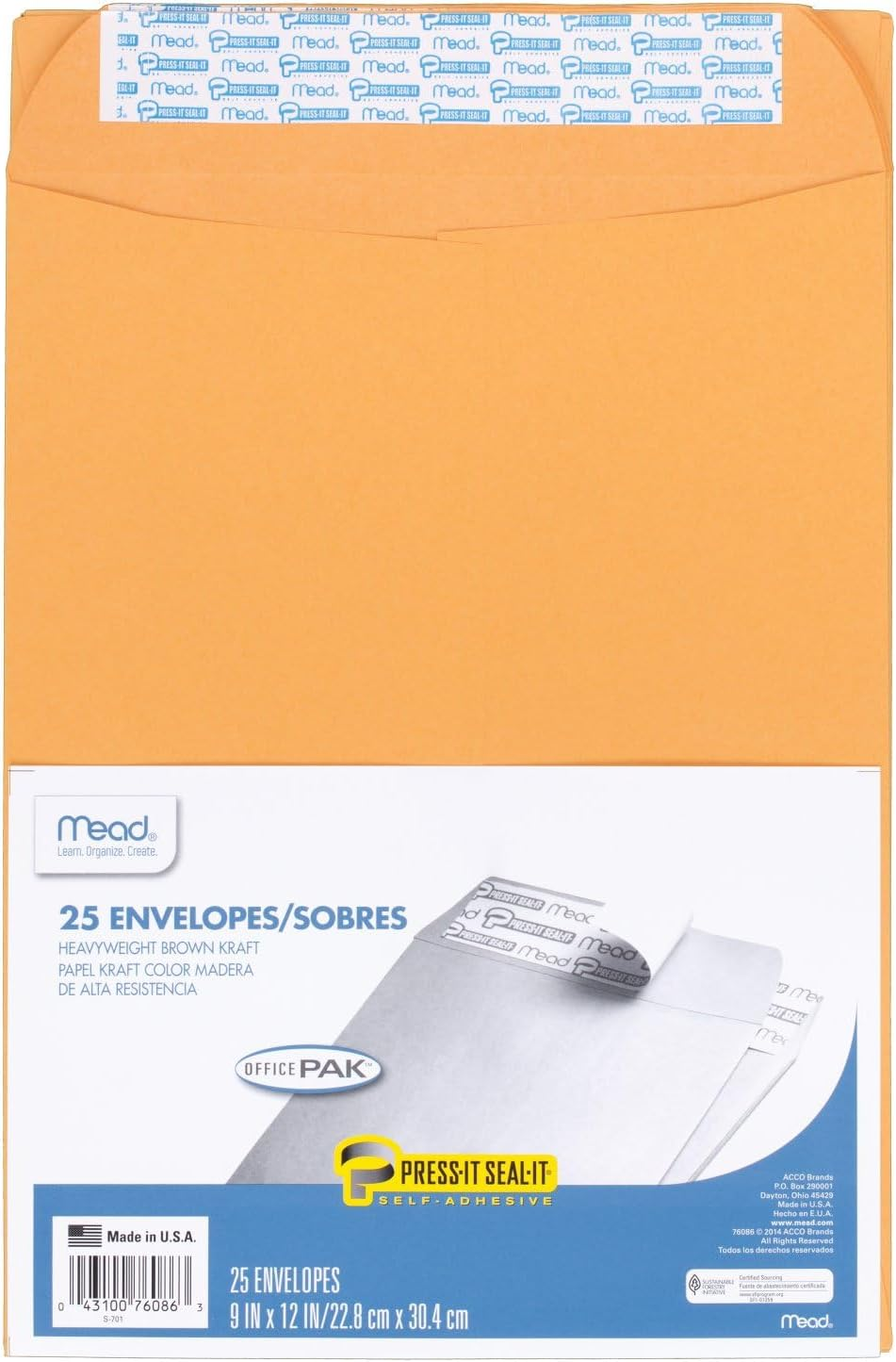 Mead Letter Size Mailing Envelopes, Press-It Seal-It Self Adhesive Closure,