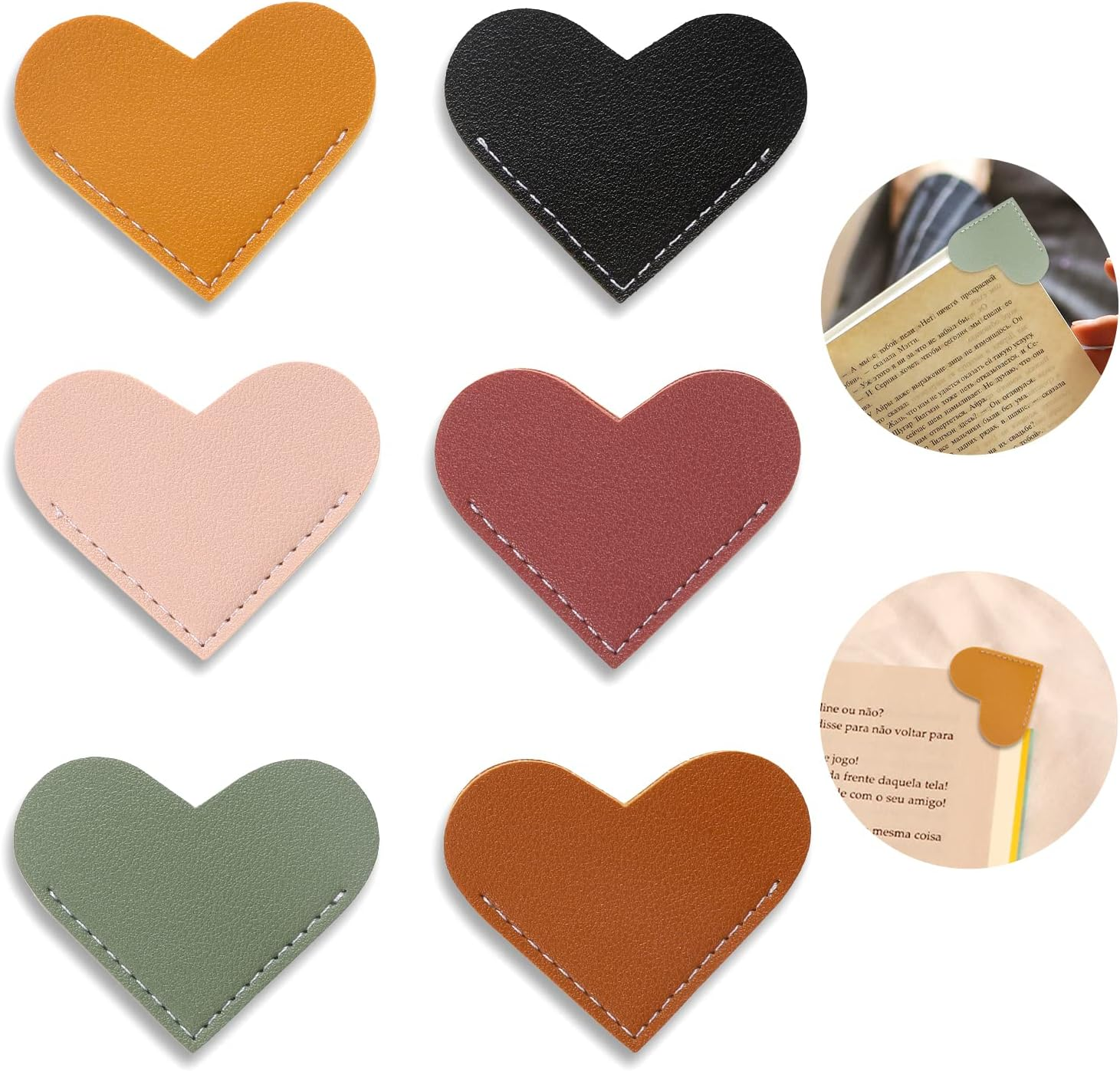 Leather Heart Bookmark,6 Pcs Corner Page Marks for Women,Kids, Book Accessories Cute Handmade Book Reading Gift for Book Lovers