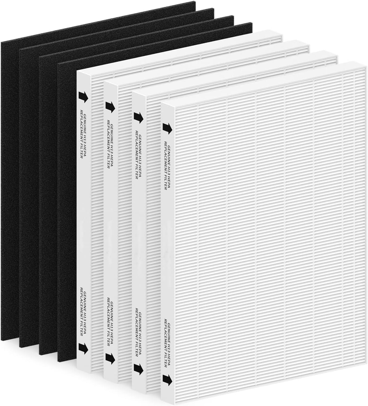 4 Pack Air Filter Replacement for Fellowes Aeramax 290/300/DX95 Purifiers and HF-300/AP-300PH, Fits Part# 9287201 & 9324201, 4 Filter and 4 Carbon Filter