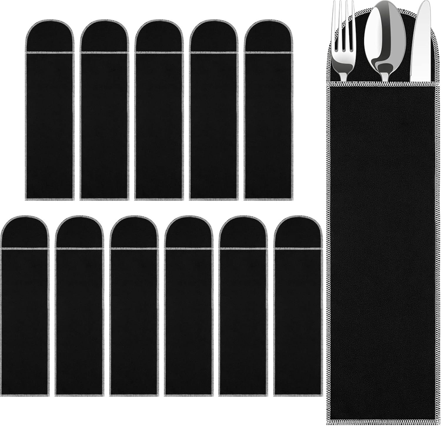 12 Pieces Anti-Tarnish Silverware Storage Bags - Velvet Flatware Organizer Sleeves for Teaspoons, Cutlery & Utensils | Elegant Black Design