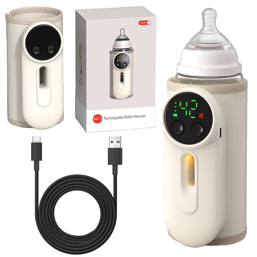 Portable Baby Bottle Warmer, Baby Milk Warmer, Rechargeable 8000Mah Battery, Breast Milk Warmer with Defrost Function, Compatible with All Baby Bottles Ideal for Home and Travel Use