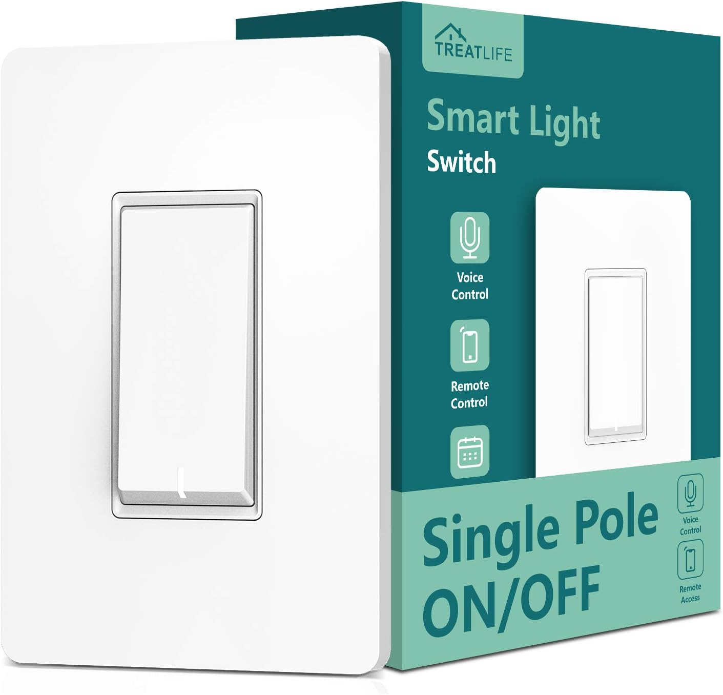 Single Pole Smart Light Switch, Neutral Wire Required, 2.4Ghz Wi-Fi Light Switch, Works with Alexa and Google Home, Schedule, Remote Control