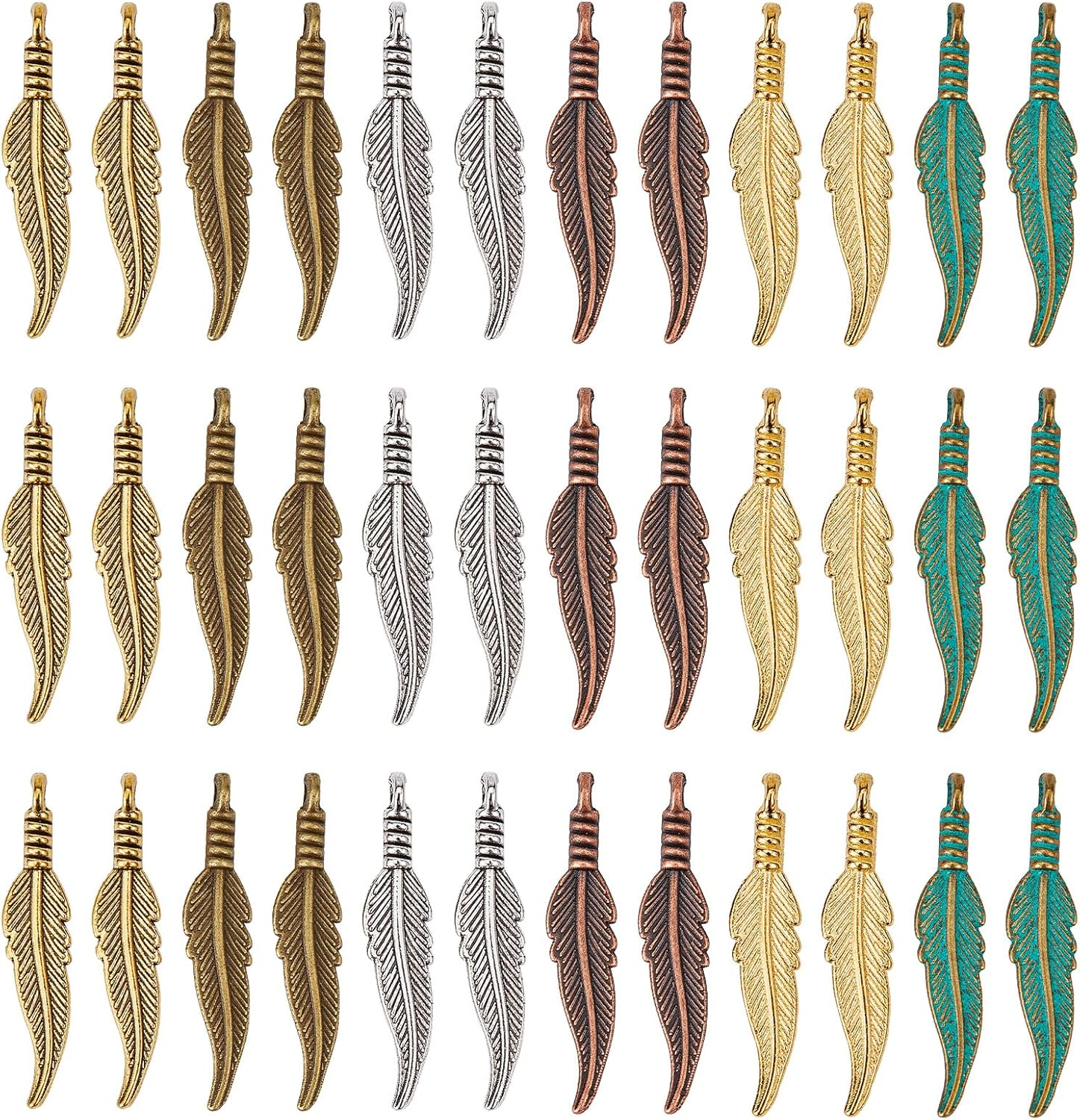 SUNNYCLUE 1 Box 120Pcs Feather Charms Bulk Bohemian Style Small Feather Charm Boho Leaf Shape Mini Dream Catcher Feathers Charm Alloy Charms for Jewelry Making Charms Bracelets Earrings DIY Craft