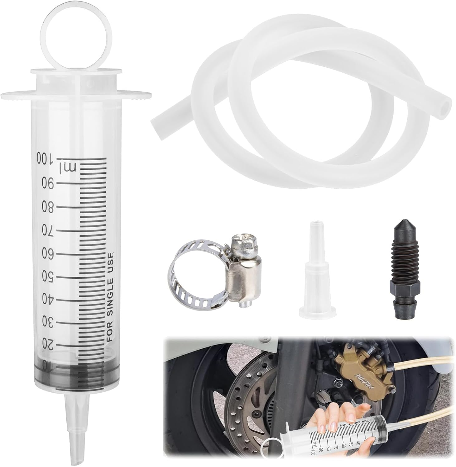 Motorcycle Brake Bleeder Kit, 100Ml Pump Hydraulic Disc Bleeding Tool