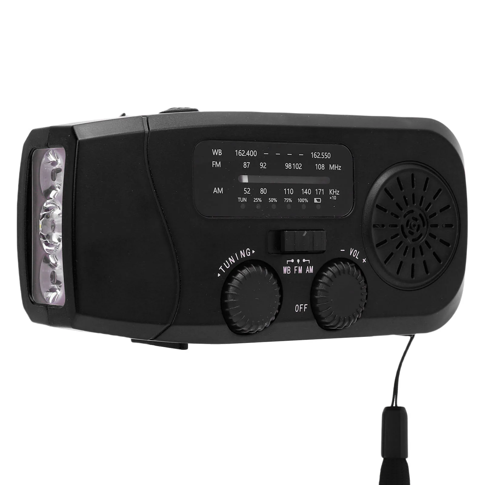 Solar Radio LED Flashlight Phone Emergency Radio Type C Charging 2000mAh Battery IPX3 Water Proof for Exploration
