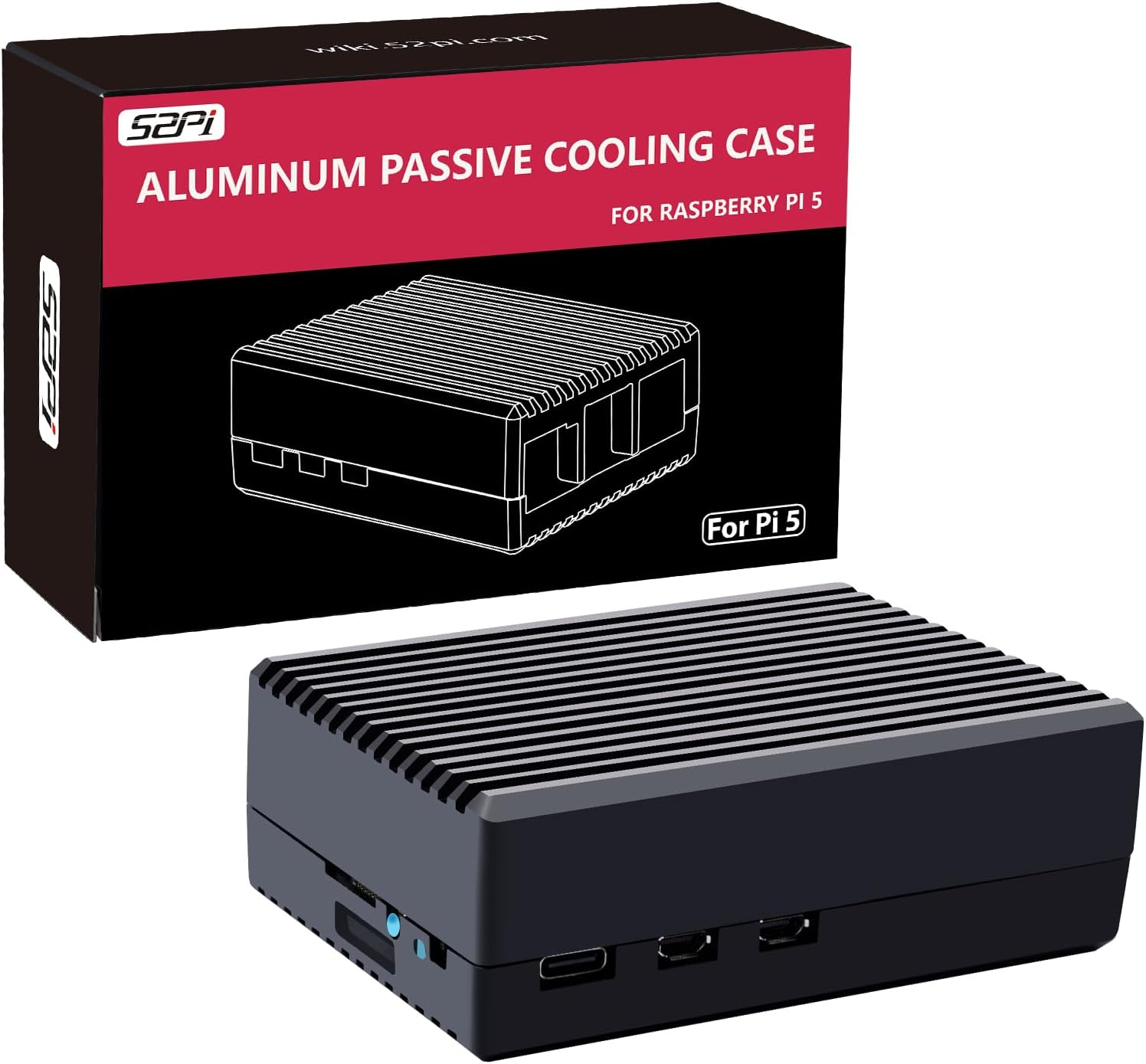 Geeekpi Aluminum Case for Raspberry Pi 5, Passive Cooling Case with Cooling Column and Thermal Pads for Raspberry Pi 5 16GB/8GB/4GB/2GB