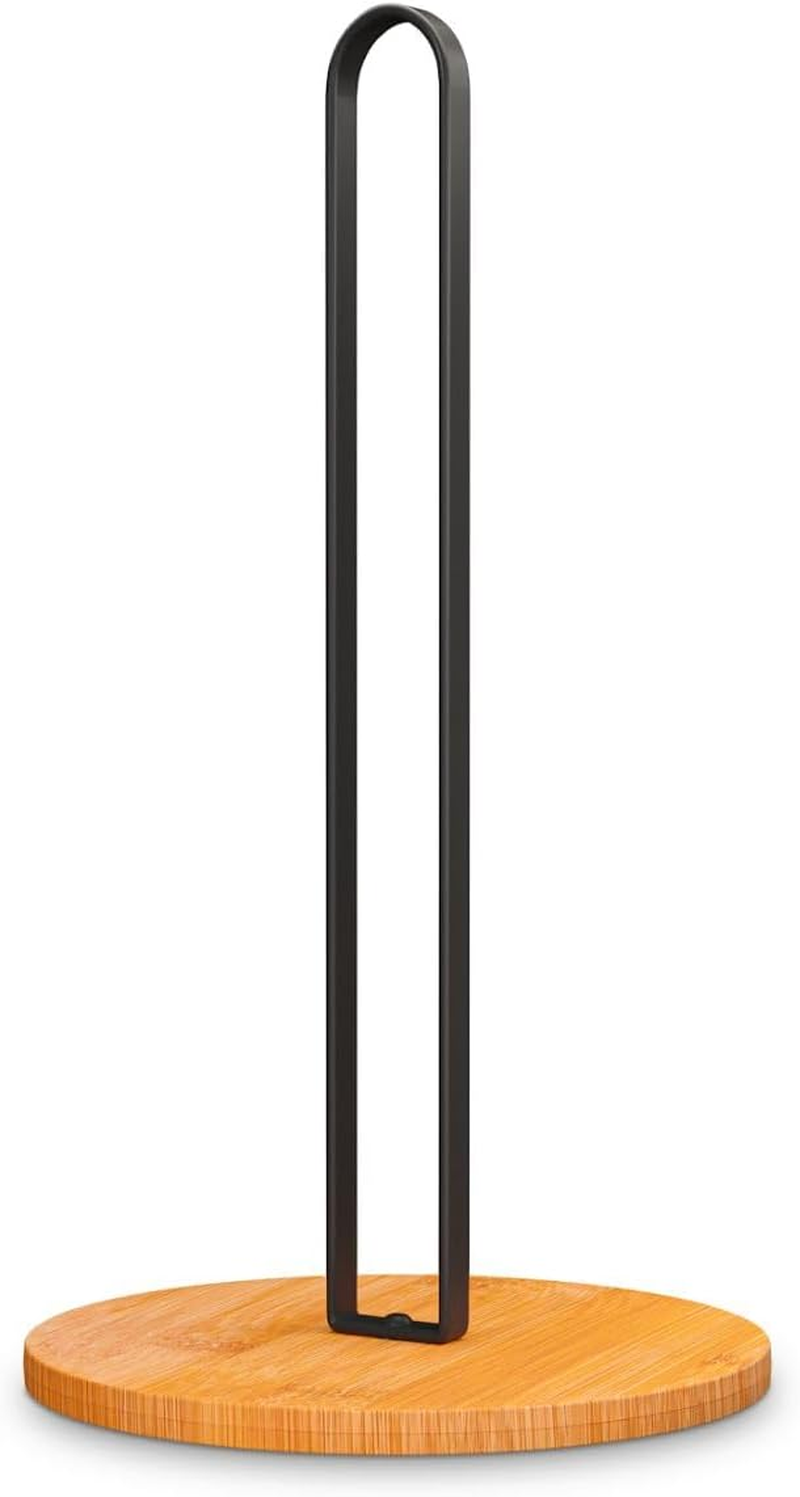 Paper Towel Holder - Wooden Paper Towel Holder with Non-Slip Wood Base, Minimalistic Modern Style, Countertop Paper Towel Holder, Black Paper Towels Holder, Paper Towel Stand for Kitchen, Home, Office