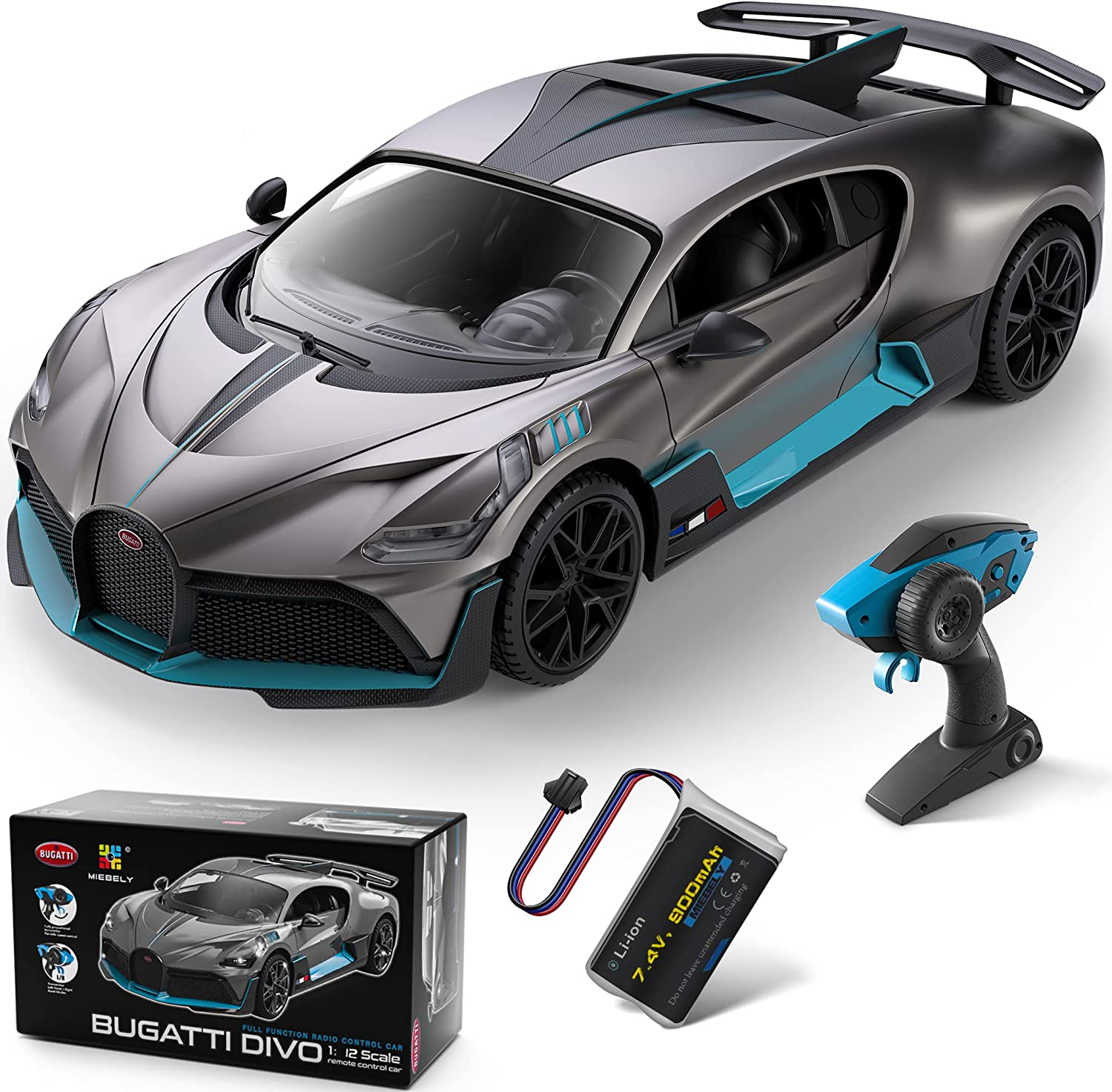 MIEBELY Remote Control Car, Bugatti Divo 1/12 Scale Rc Cars 12Km/H, 2.4Ghz Licensed Model Car 7.4V 900Mah Toy Car Headlight for Adults Boys Girls Age 6-12 Years Birthday Ideas Gift