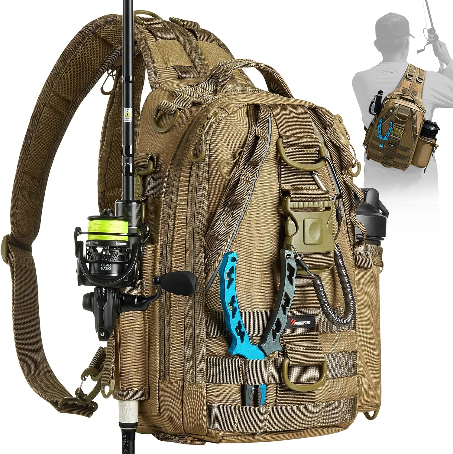 Fishing Tackle Backpack with Rod & Gear Holder, Lightweight Outdoor Water-Resistant Fishing Shoulder Storage Bag
