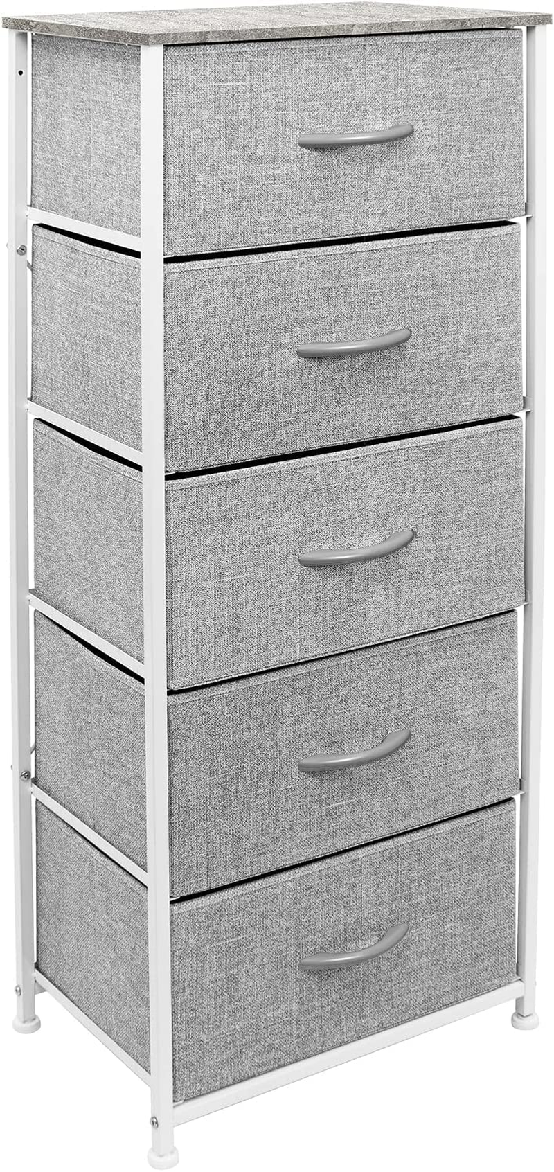 Nightstand with 5 Drawers - Bedside Furniture & Night Stand End Table Dresser with Steel Frame, Wood Top, Easy Pull Fabric Bins for Home, Bedroom Accessories, Office & Dorm