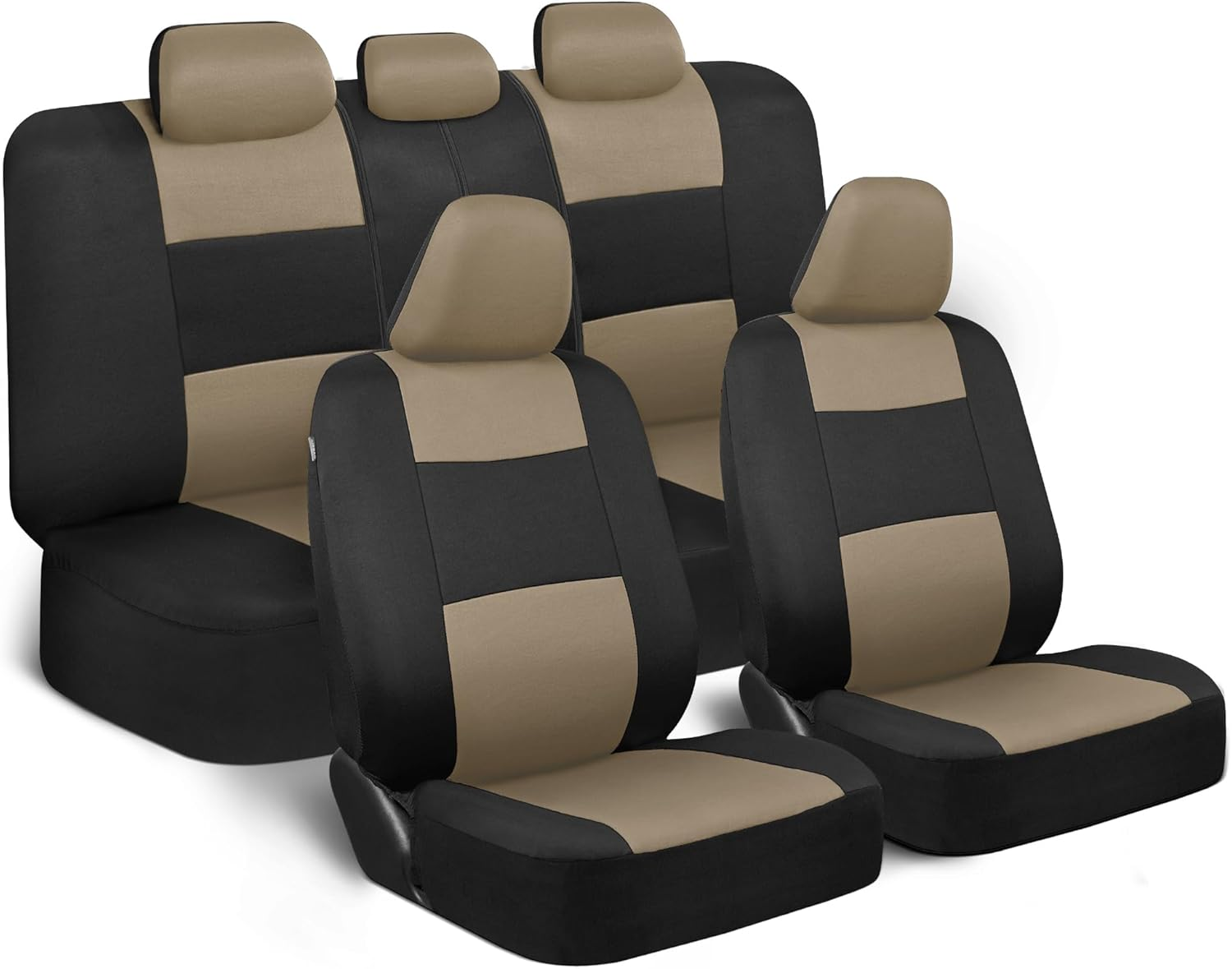 Polypro Seat Covers Full Set in Beige on Black – Front and Rear Split Bench Seat Covers for Cars, Easy to Install , Car Accessories for Auto Trucks Van SUV