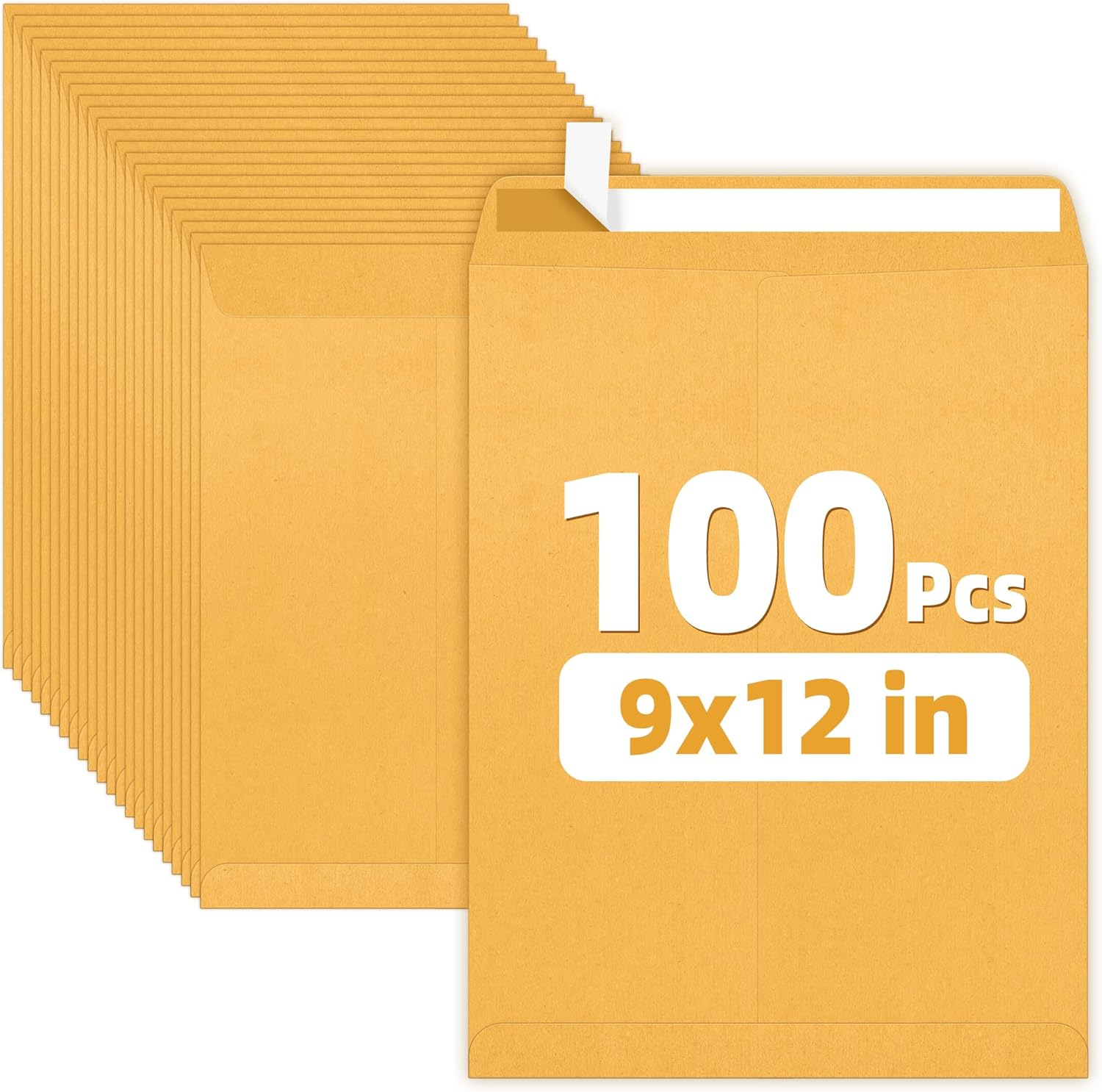 9 x12 Manilla Envelopes, 28lb Brown Kraft, Ultra Strong Quick-Seal Security Catalog Mailing Envelopes for Flat Letter Size Documents or Photos, 100 Count