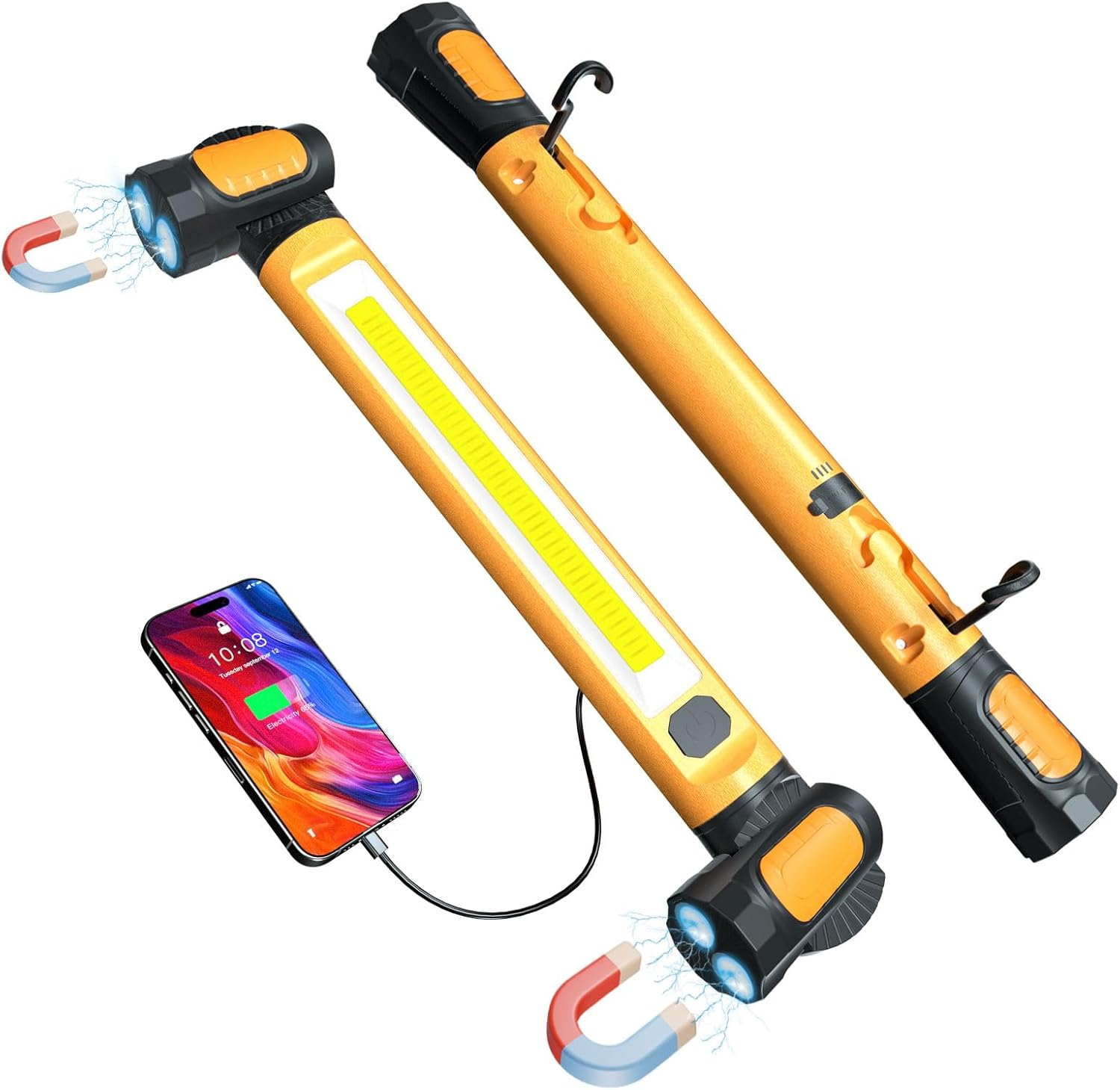 Work Light for Mechanic,3200Lm LED Work Lights,5400Mah Rechargeable Magnetic Light Bar,Portable Automotive Tools Underhood Light with Hooks for Car Garage Workshop Emergency,Gifts for Him, Yellow