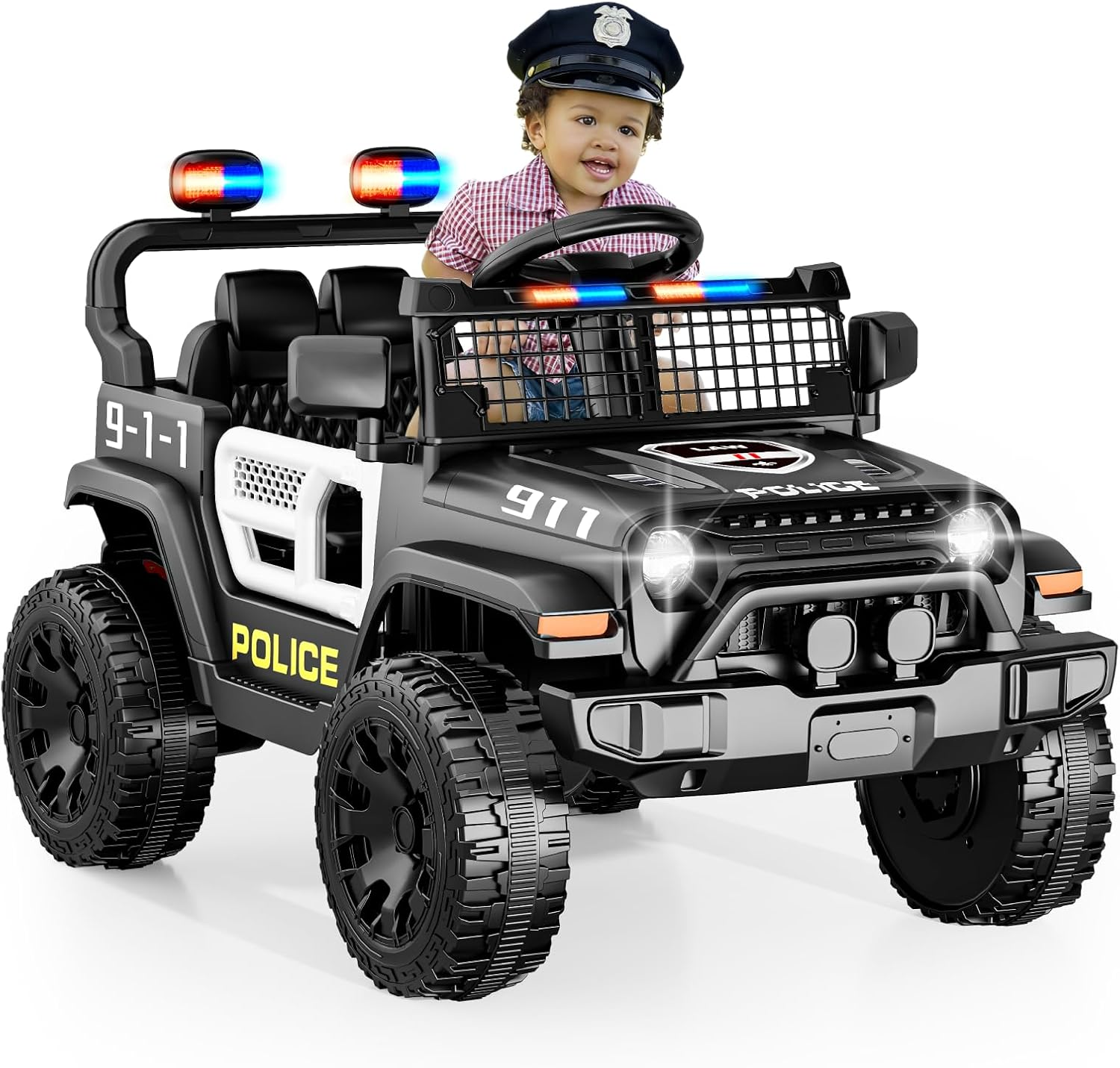 12V Ride on Car for Kids with Parent Remote Control, Police Black