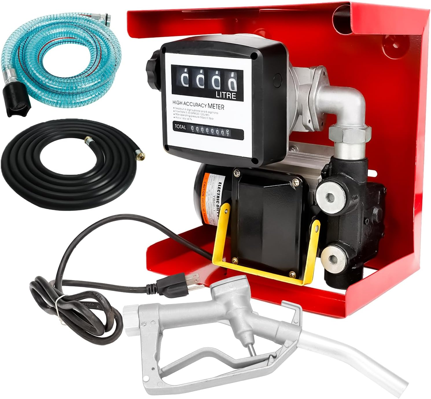Electric Diesel Oil Fuel Transfer Pump Self Priming Display Meter with 13' Ft Hose & Fuel Nozzle Kit
