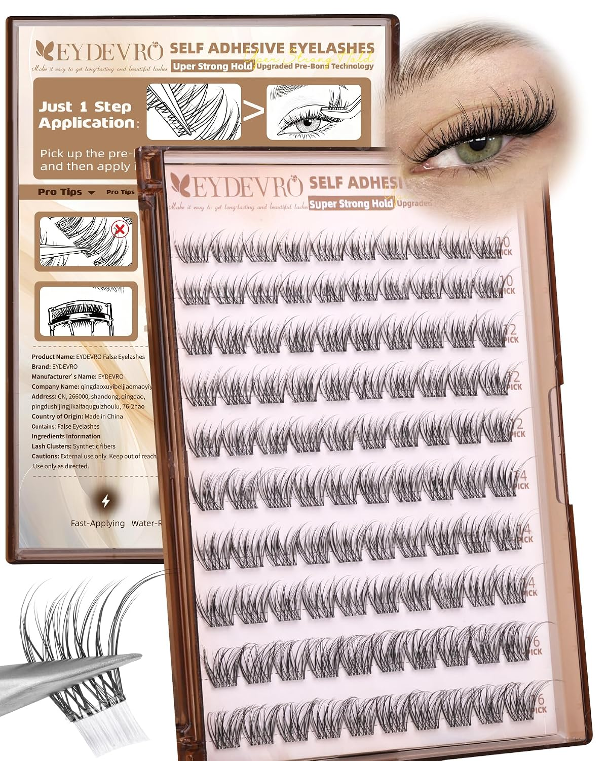 Natural Self Adhesive Eyelashes Wispy Self Adhesive Lash Clusters No Glue Needed Eyelash Clusters Pre-glued Individual Lashes Up-graded 3.0 Self Adheisive Strip Strong Hold for 48+ Hours